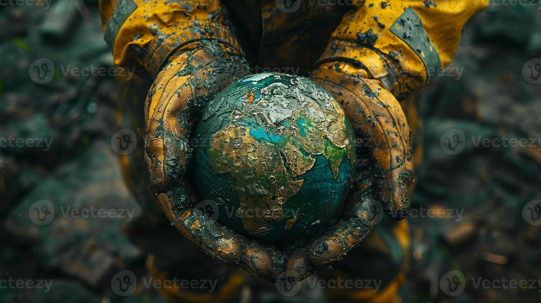 AI Generated The International Labor Day concept background of an Earth Textured hand with a Labor Day theme. photo