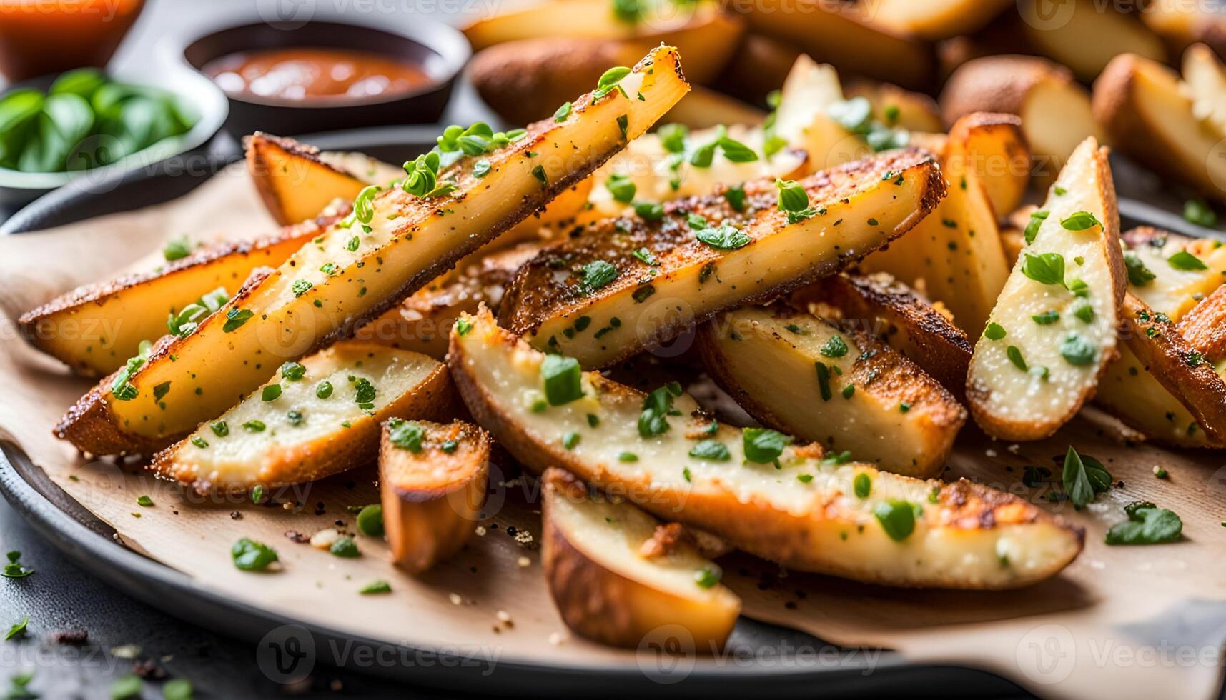 AI generated Crispy Garlic Parmesan Potato Wedges photo