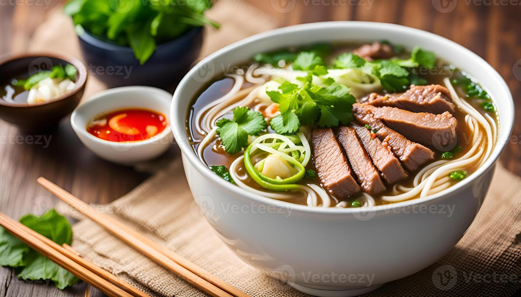 AI generated Vietnamese beef noodle soup, Pho Bo photo