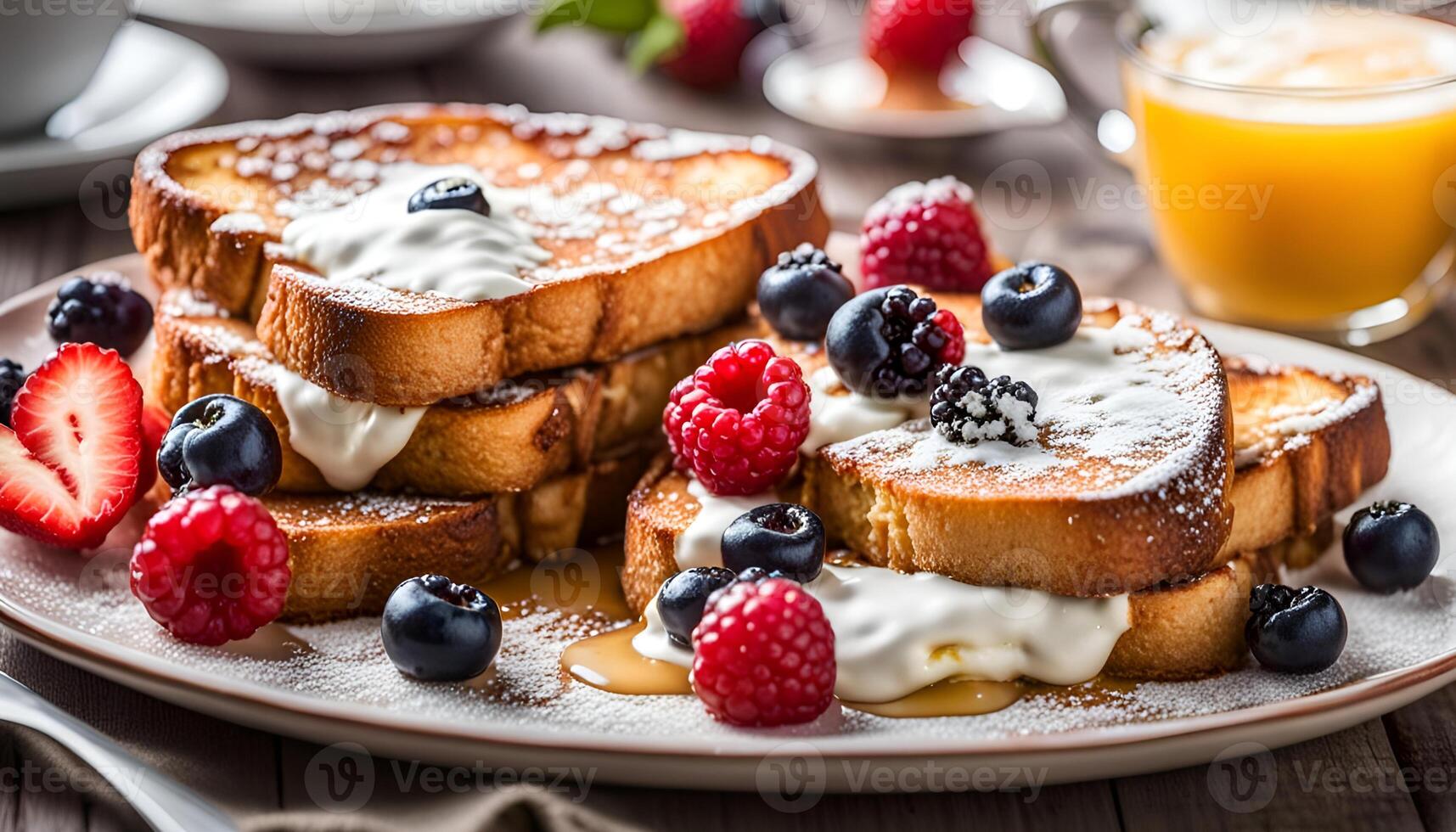 ai generado francés brindis con ricotta y bayas, delicioso desayuno. foto