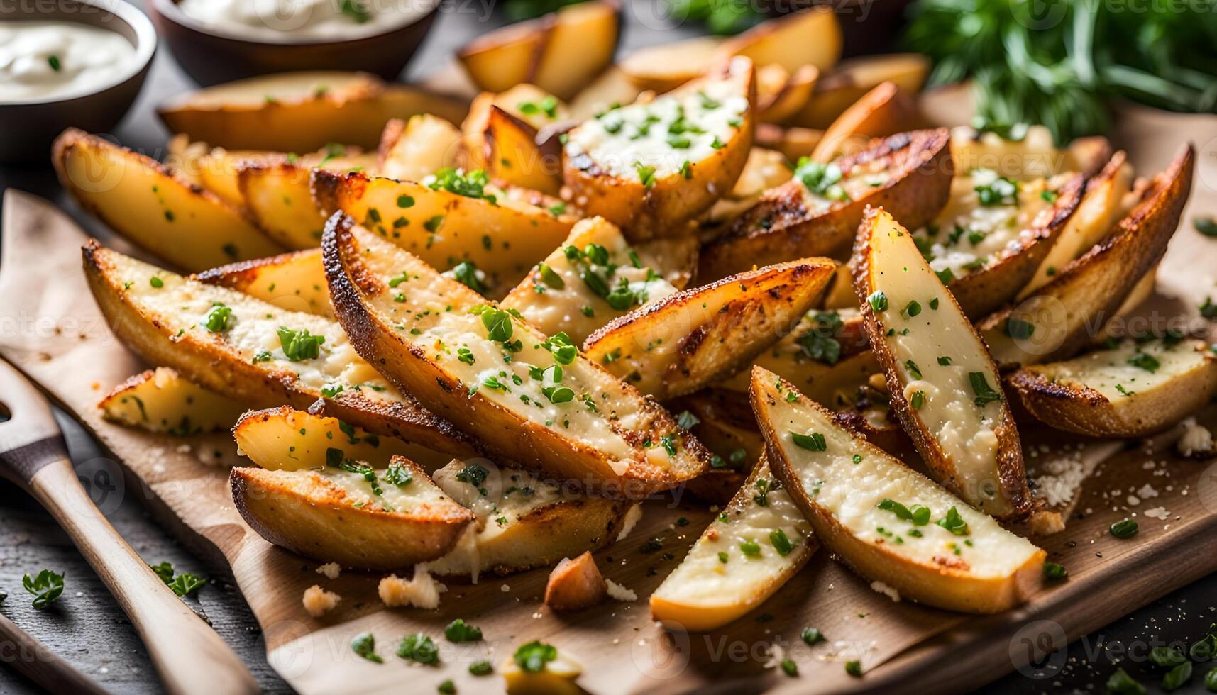 AI generated Crispy Garlic Parmesan Potato Wedges photo