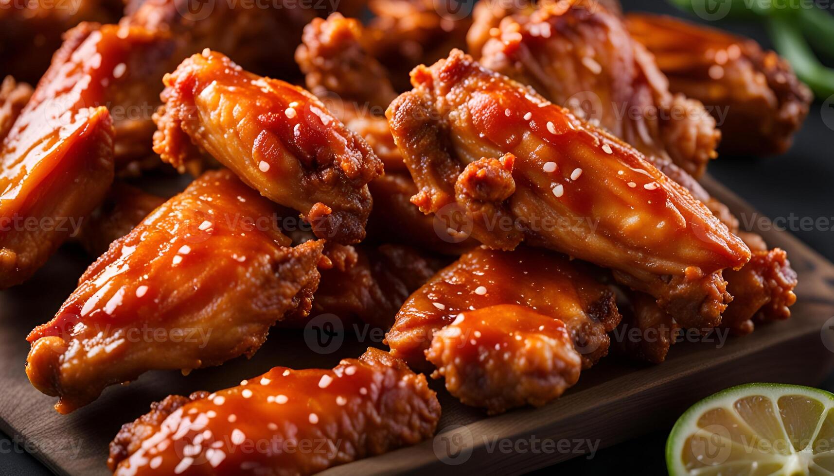 AI generated Baked chicken wings with sauce. photo