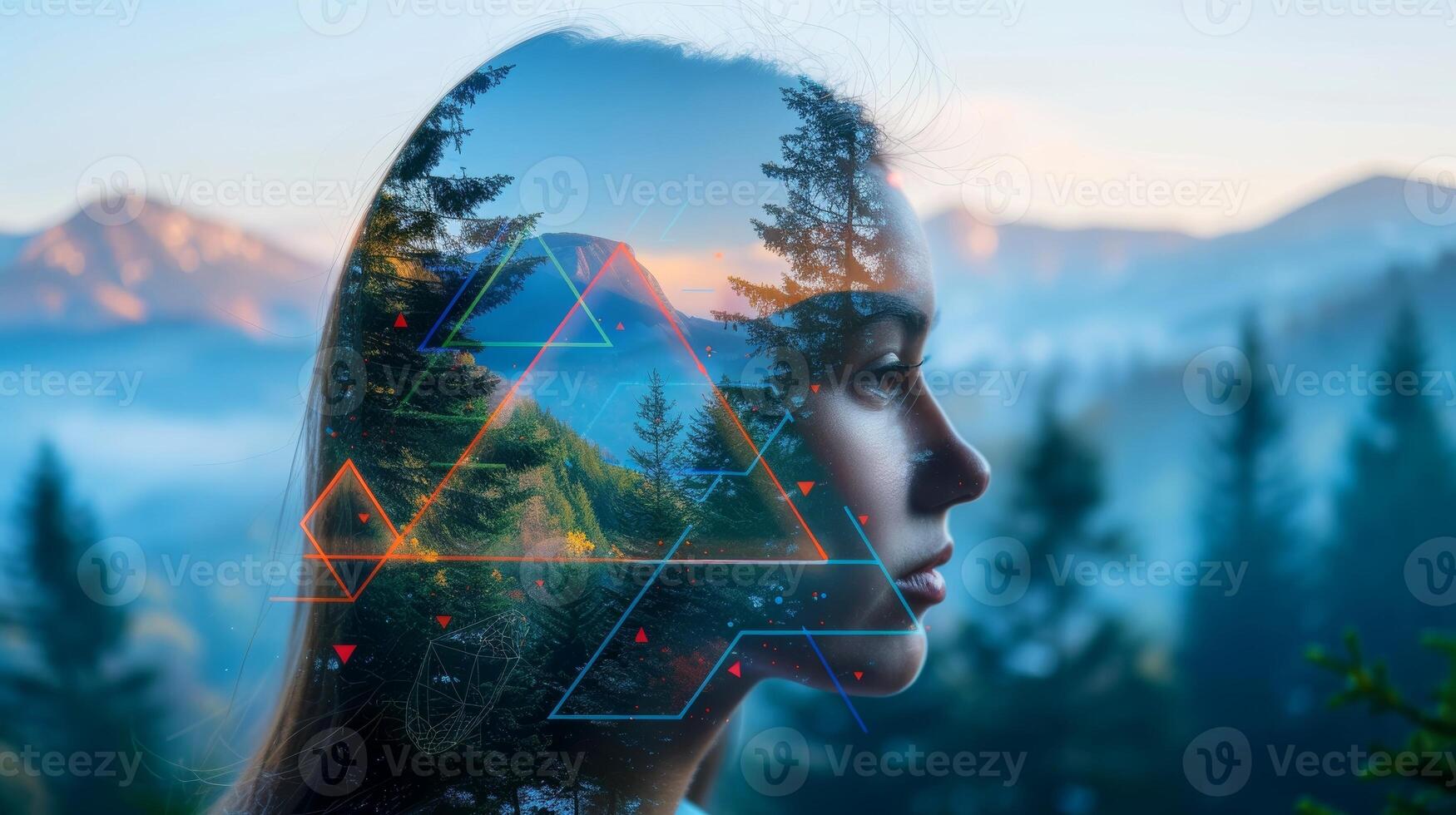 AI generated Creative portrait with abstract exposure, capturing the spiritual essence of the human face, Generative AI photo