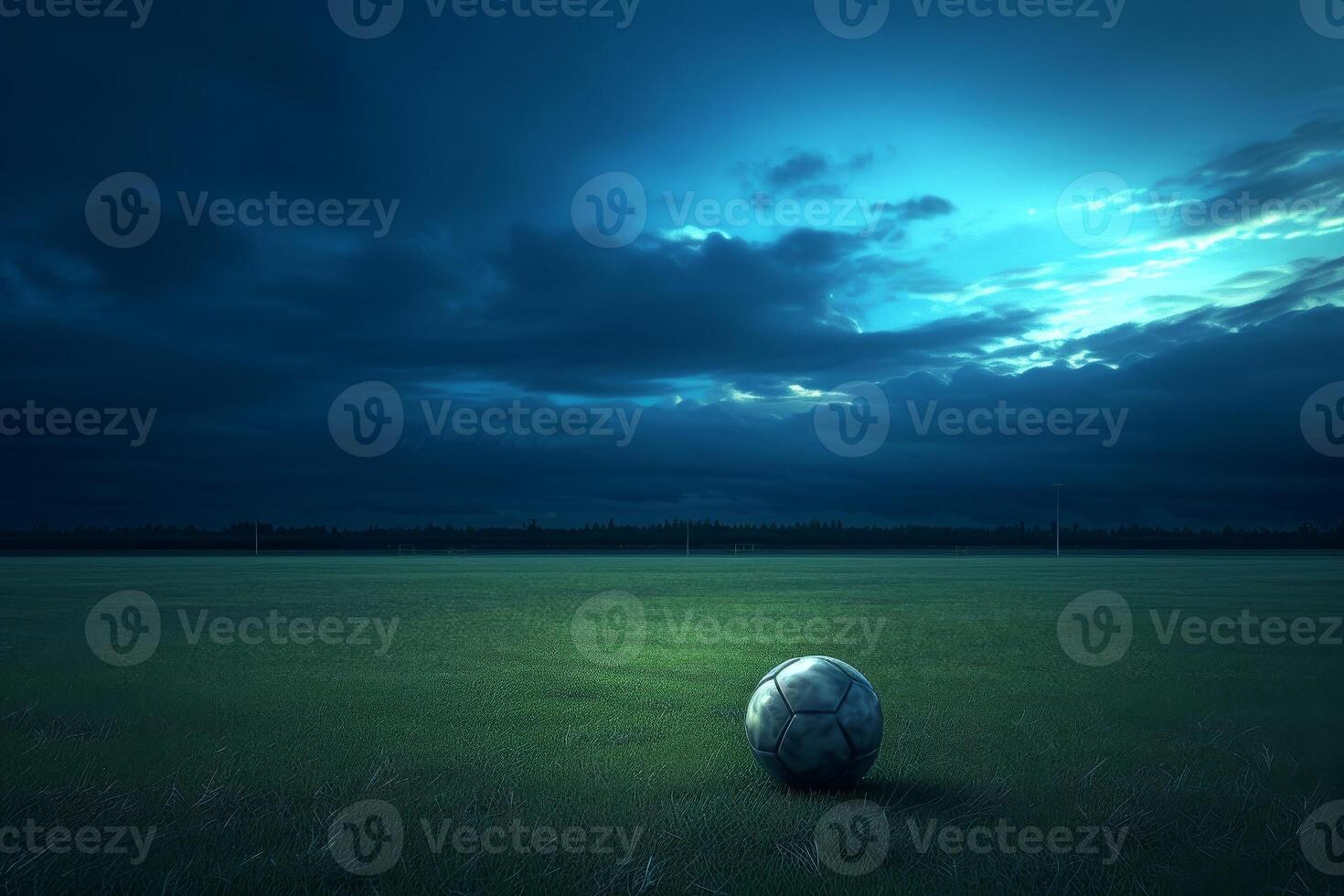 AI generated Close-up of old soccer ball in the stadium in the evening light, Generative AI photo