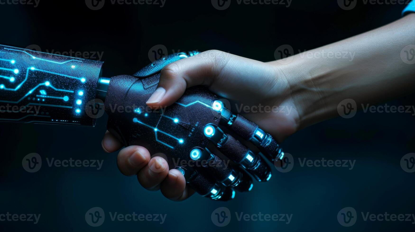 AI generated Robot handshake with human, future business partnership concept, Generative AI photo