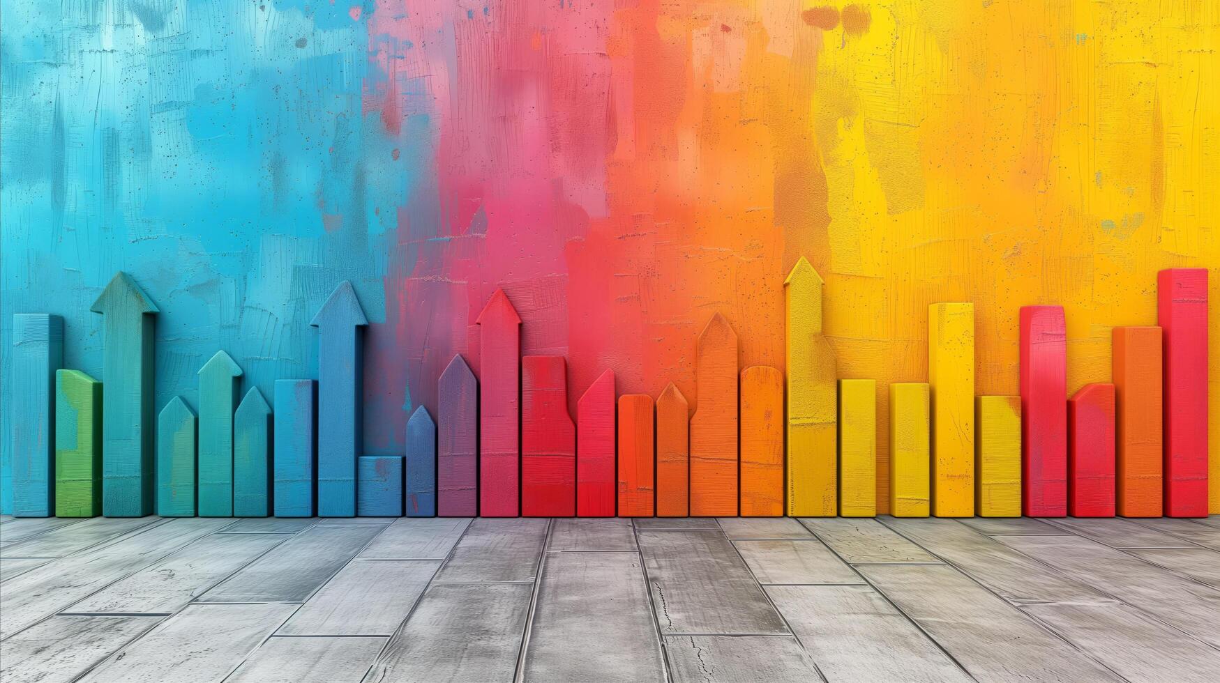 AI generated Colorful wooden arrows pointing upward on painted wall - growth concept photo