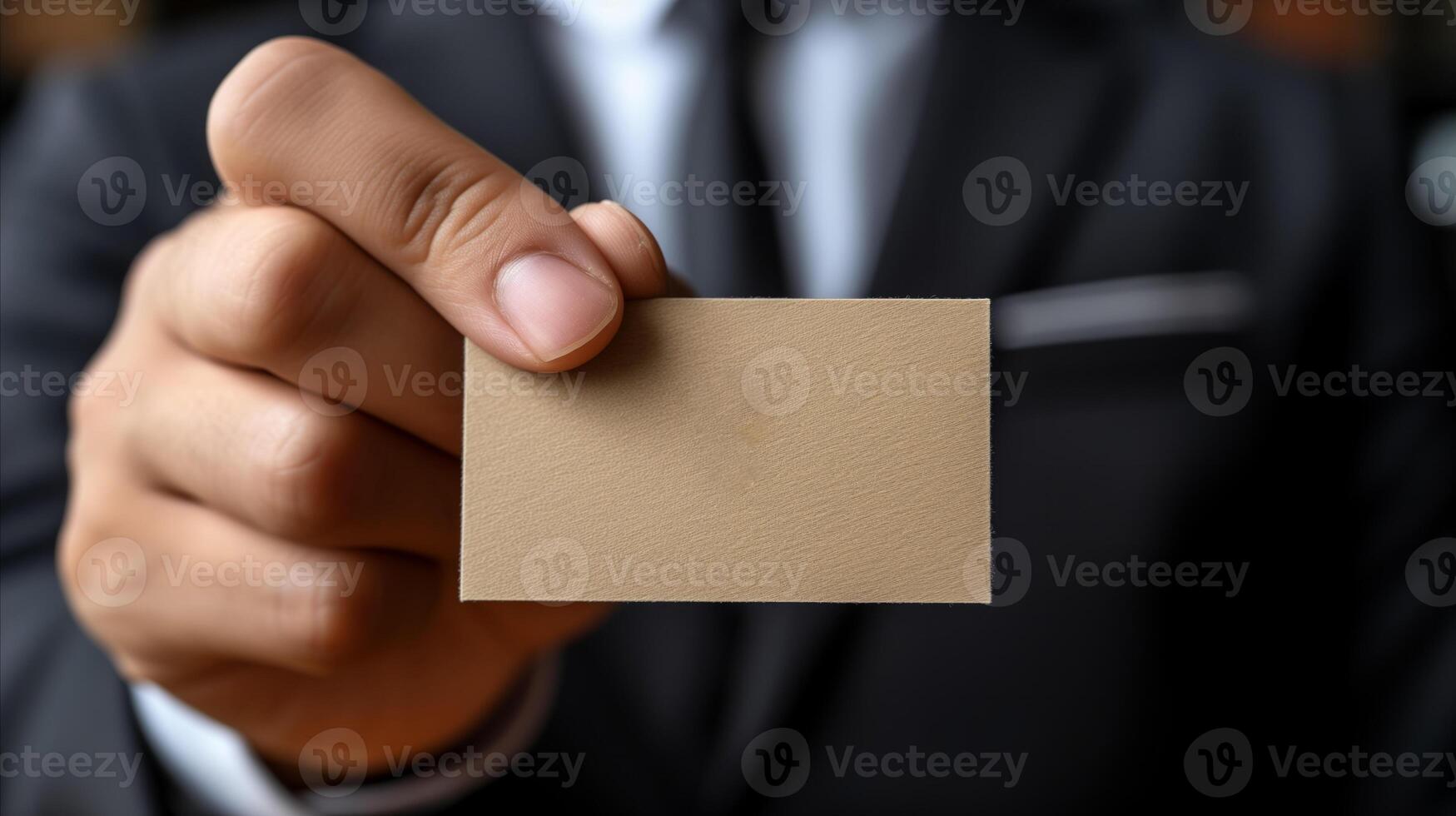 AI generated Businessperson Offering Blank Card in Close-Up photo