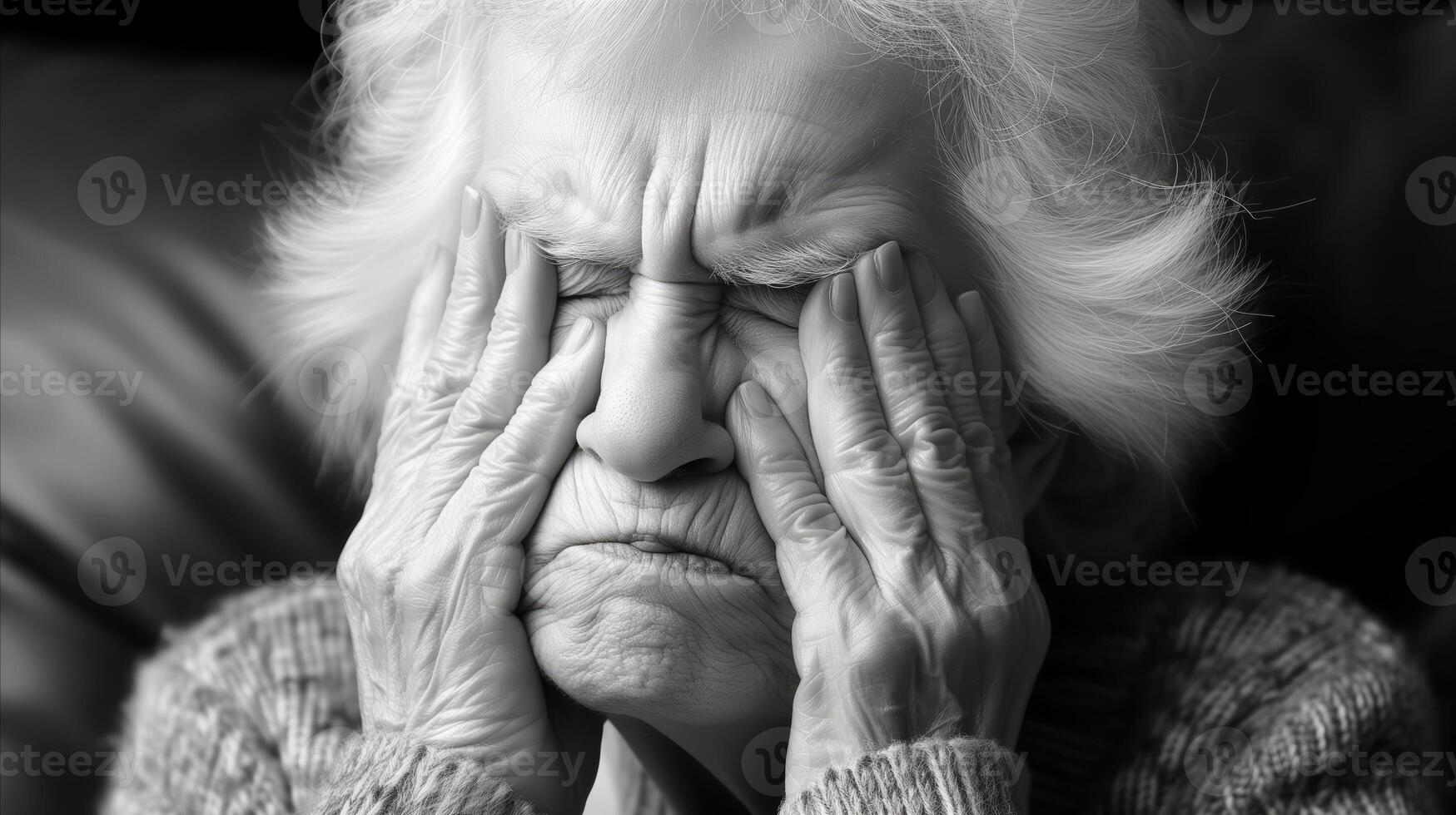 AI generated Elderly Woman Expressing Distress With Hands on Face photo