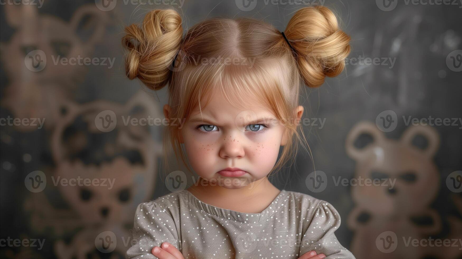 AI generated Toddler Girl With Pouting Expression and Crossed Arms photo