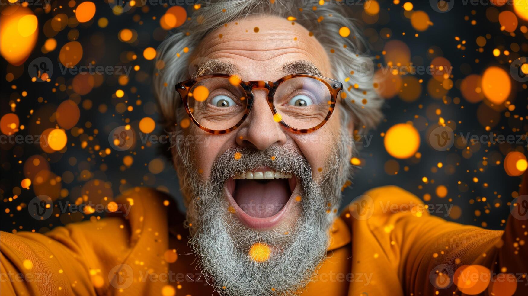 AI generated Joyful Senior Man Celebrating With Sparkles Around Him photo