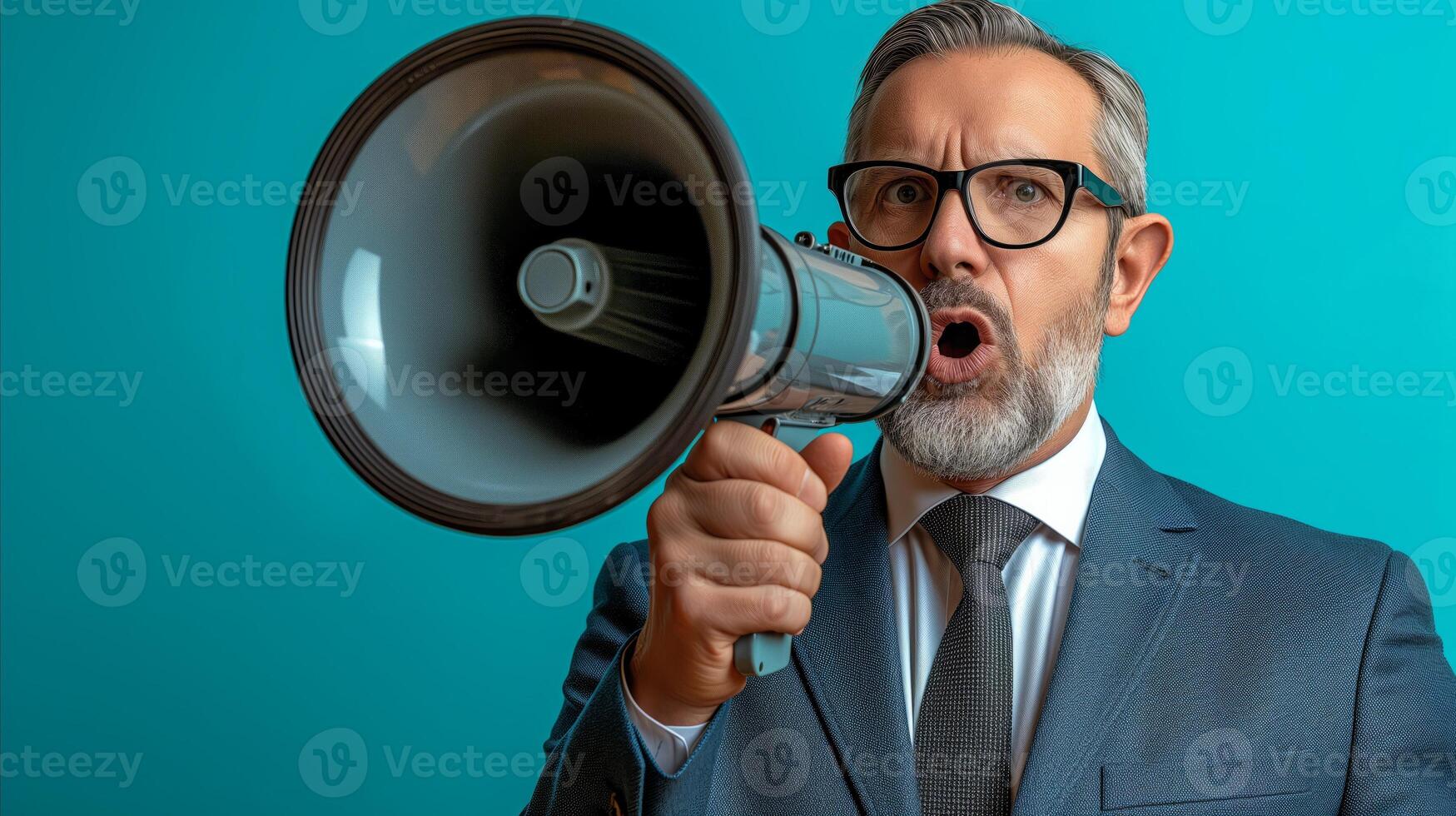 AI generated Corporate executive announcing information through megaphone photo