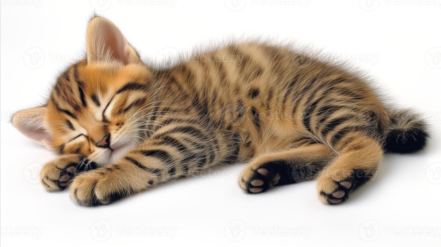 AI generated Sleeping Tabby Kitten on White Background photo