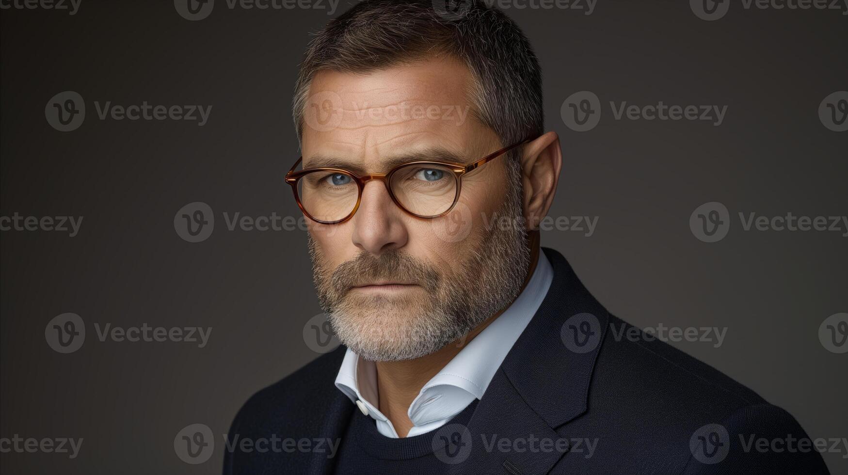 AI generated Confident mature businessman with glasses and suit portrait photo