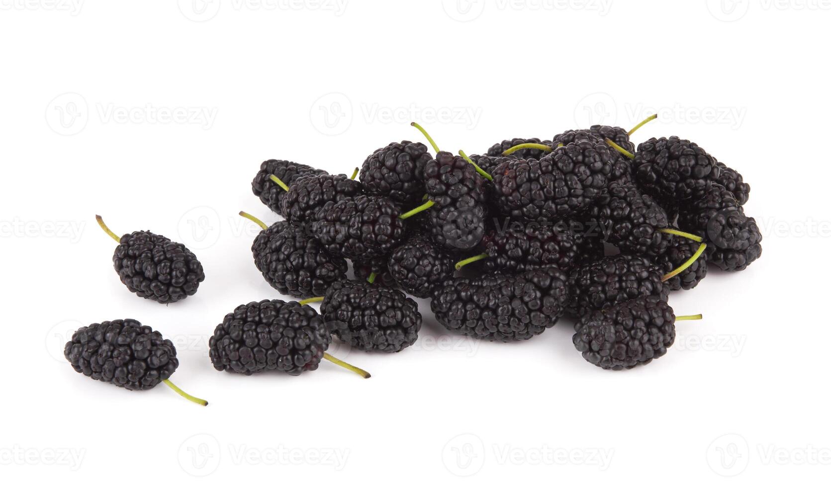 Black mulberries on white photo