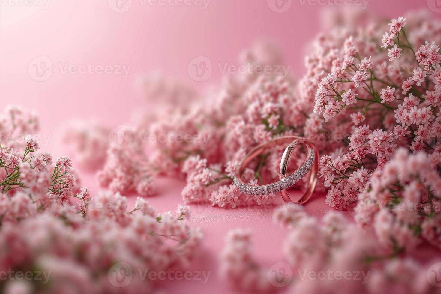 AI generated Valentines Day wedding maquette, pastel pink background photo