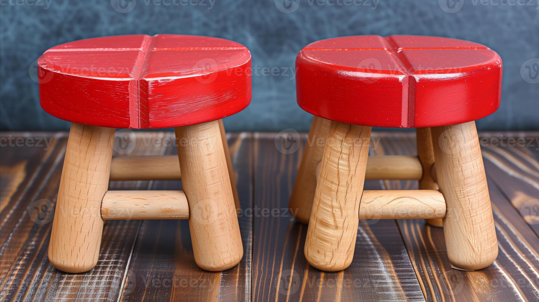 AI generated Two Wooden Stools on Wooden Floor photo