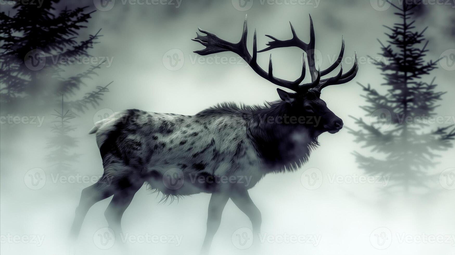 AI generated Majestic Stag in Misty Forest at Dawn photo