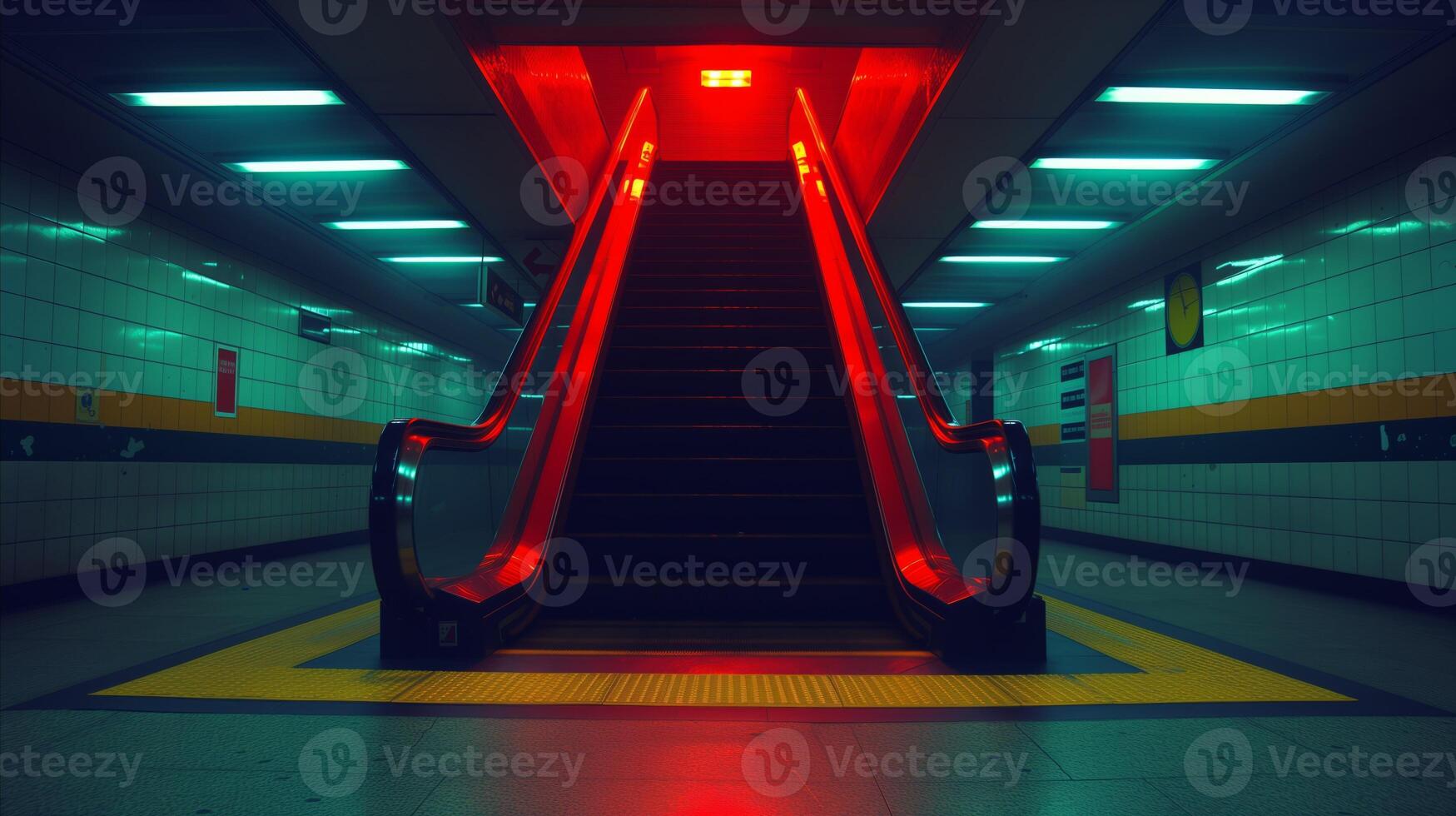 AI generated Futuristic Subway Station Escalator at Night photo