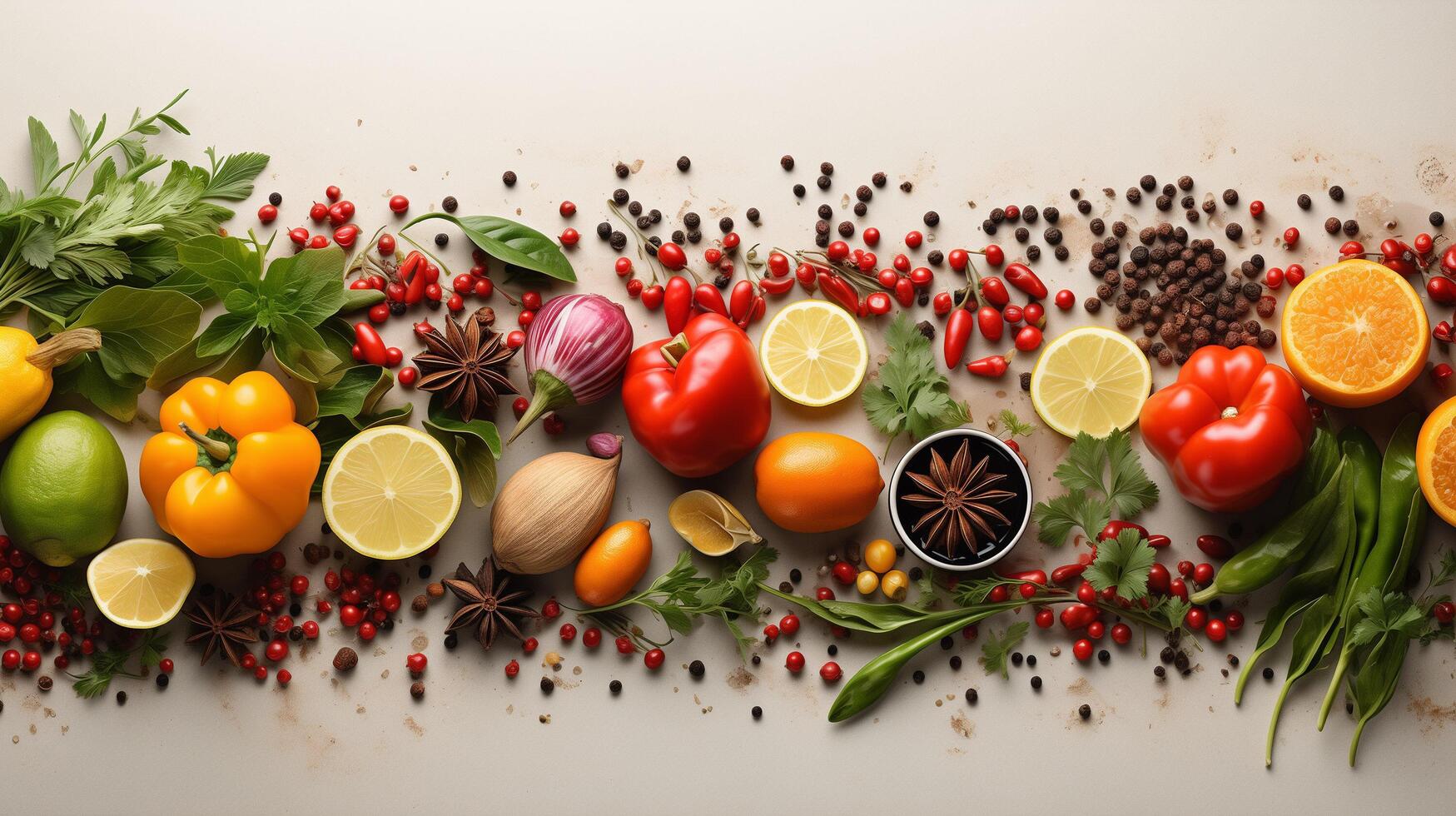 ai generado rame hecho de diferente vegetales y especias con Copiar espacio, blanco antecedentes foto