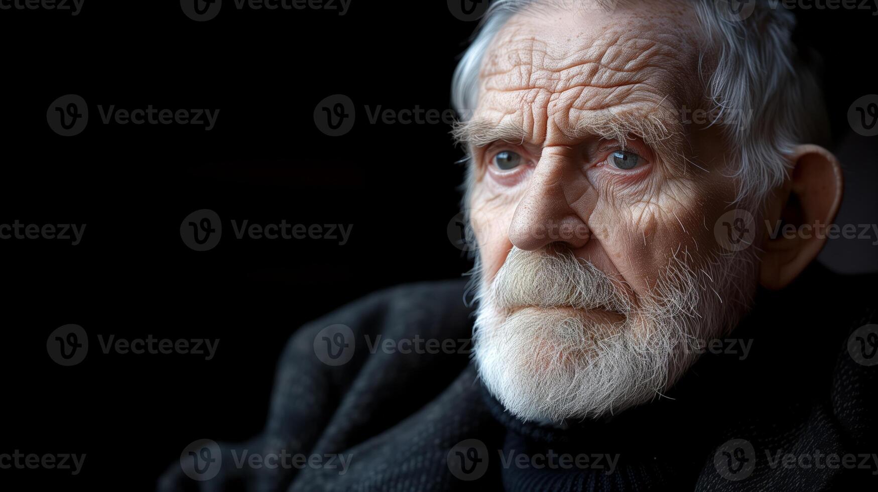 AI generated Contemplative senior man with wrinkled skin and thoughtful expression photo