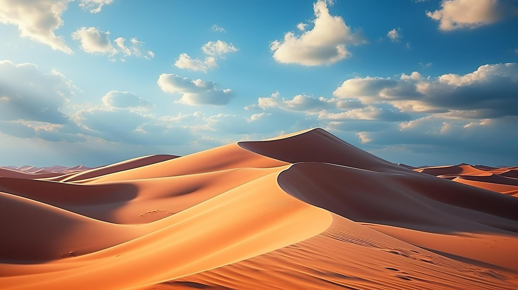 AI generated Beautiful landscape of desert dunes mountains with bright clouds sky. Minimal nature background. photo