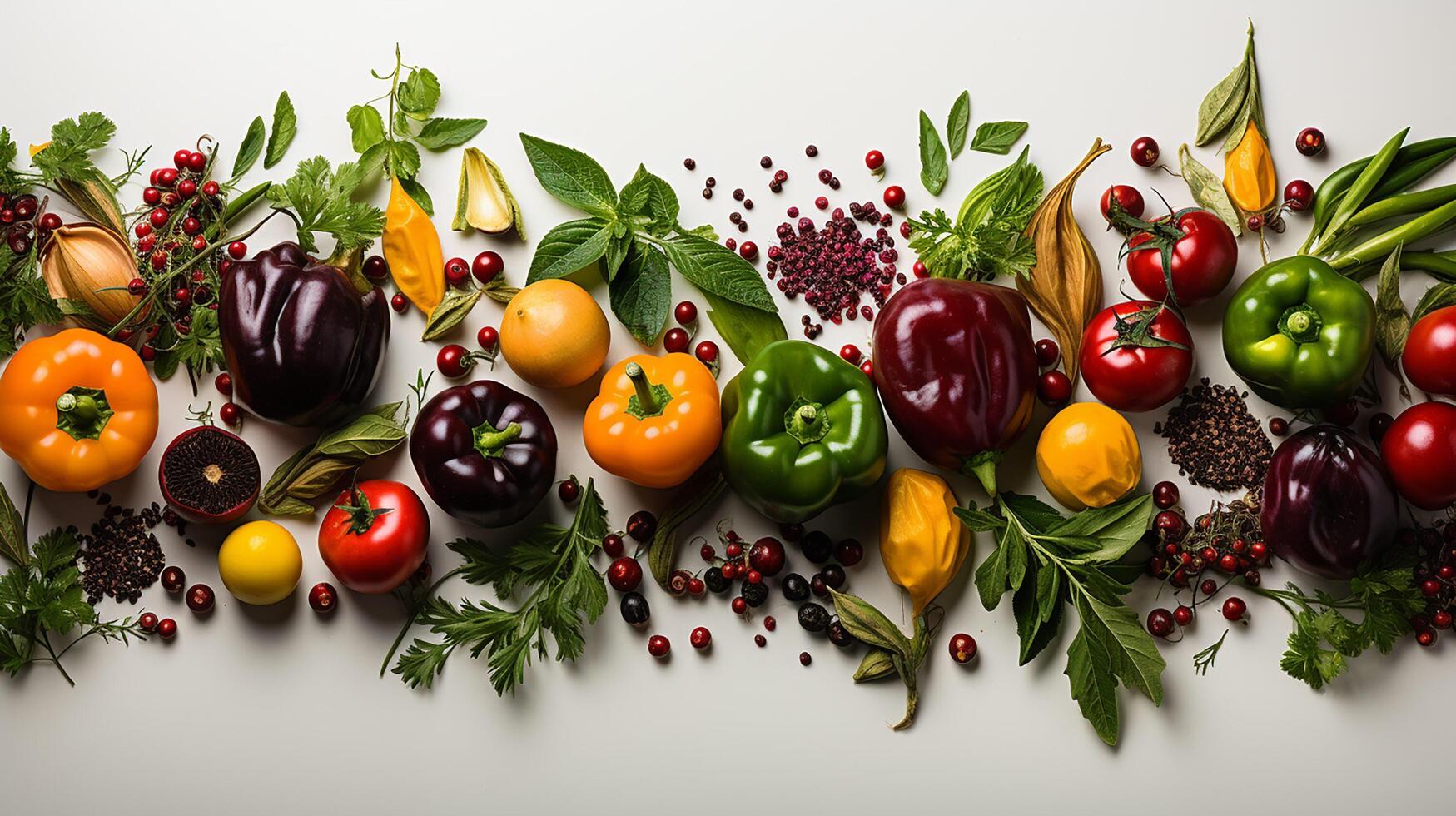 ai generado marco hecho de diferente vegetales y especias con Copiar espacio, con grande espacio para texto foto