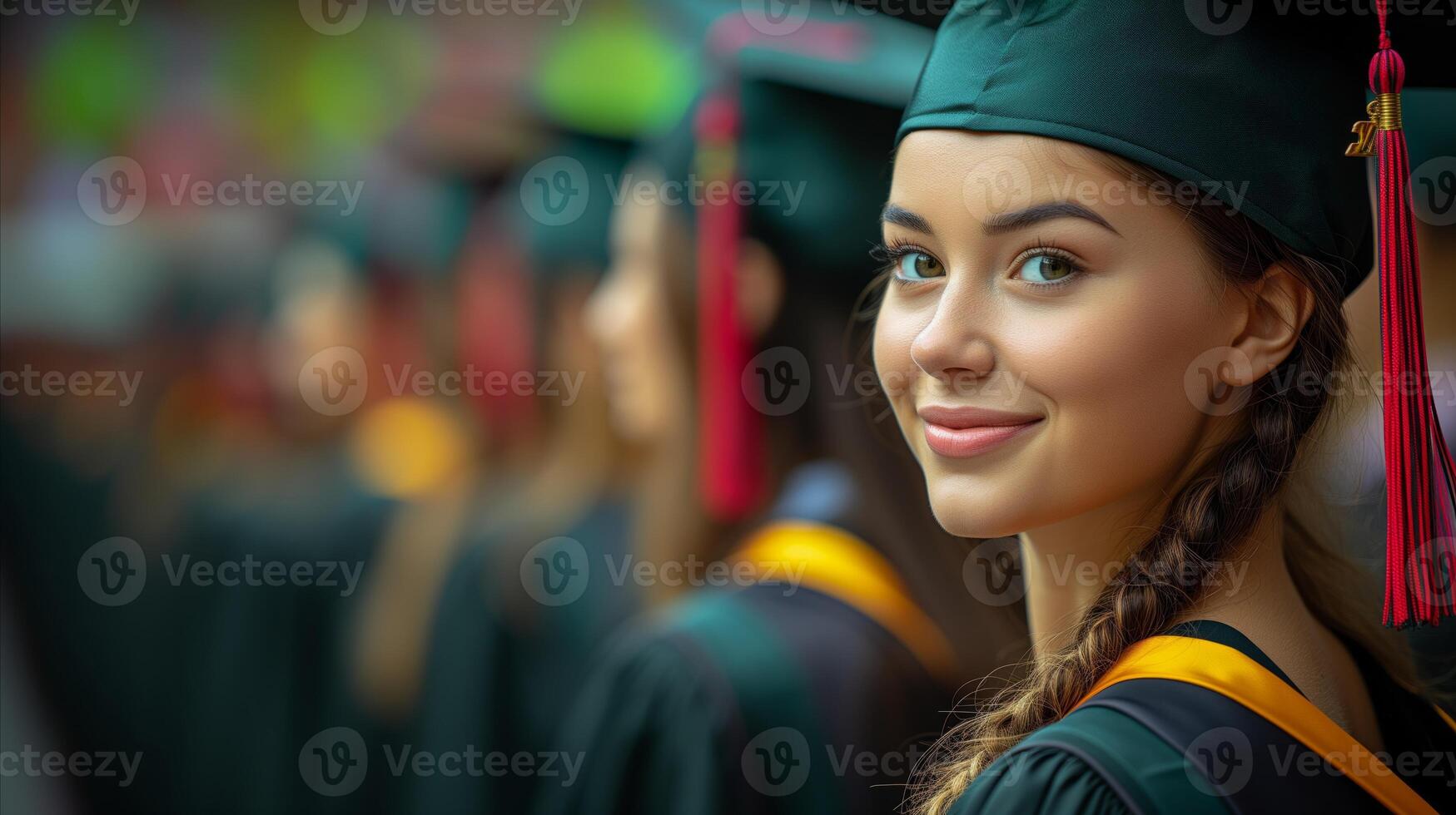AI generated Woman in Graduation Cap and Gown at Ceremony photo