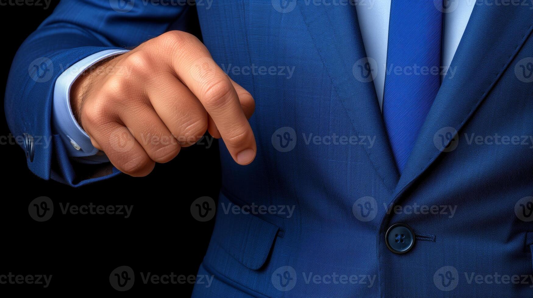 AI generated Businessman in Blue Suit Pointing Finger Forward photo