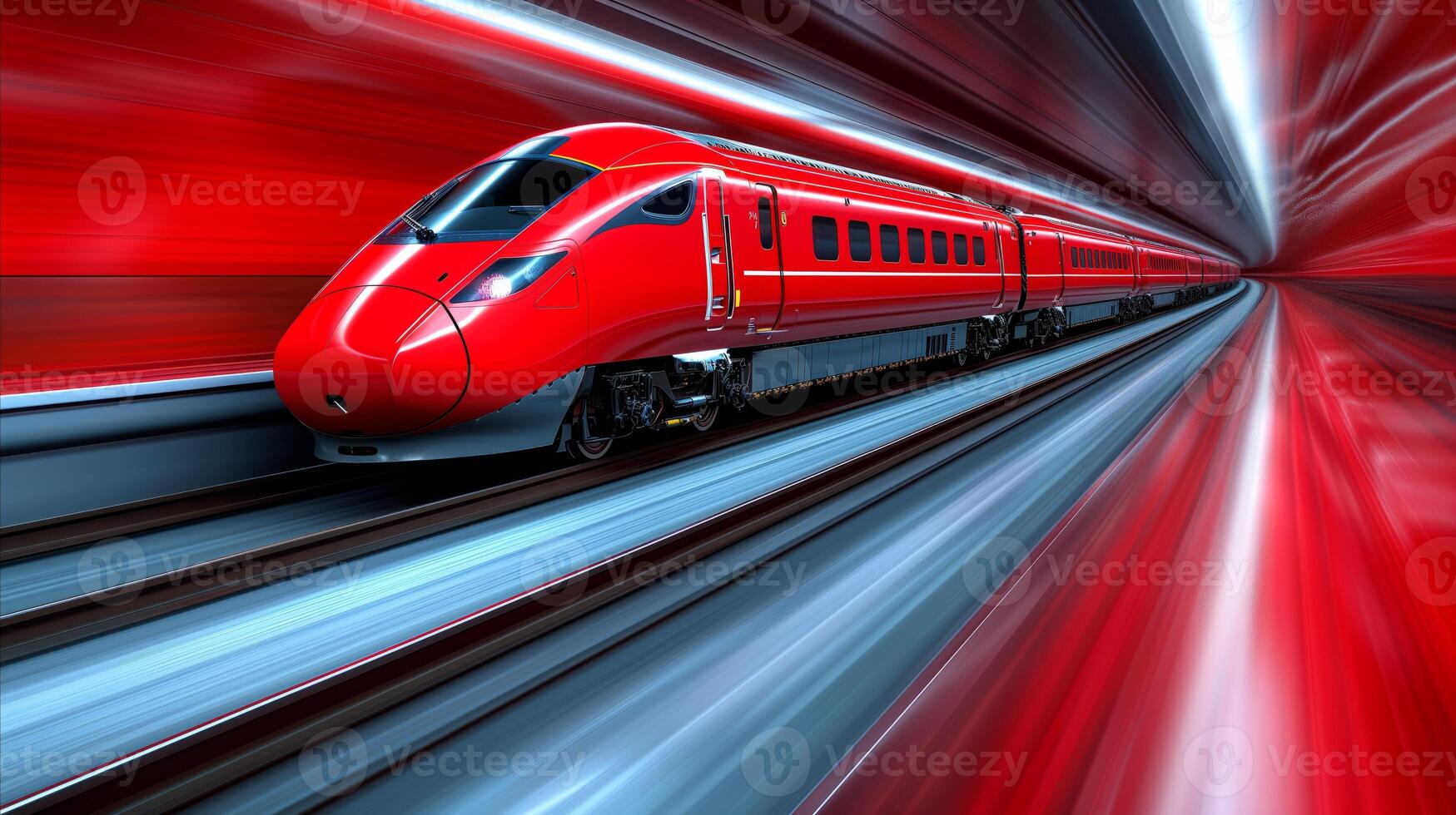 AI generated High-speed train in motion on railway track photo
