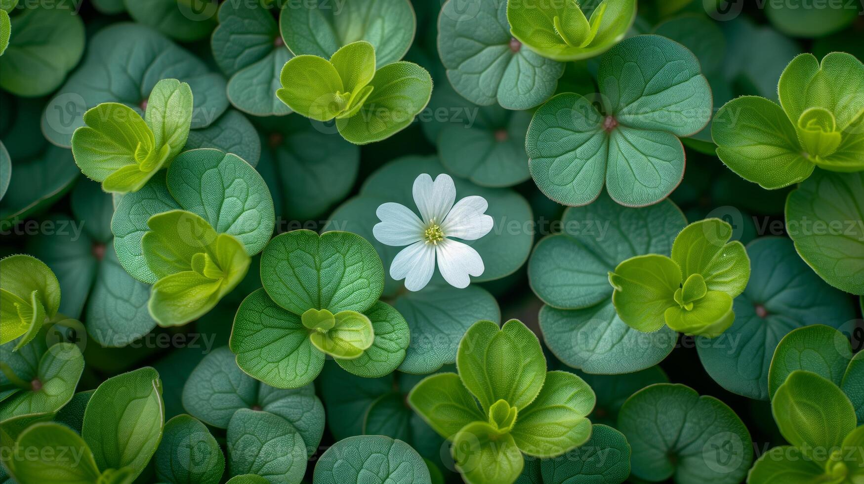 AI generated Lone white flower among lush green leaves, nature beauty concept photo