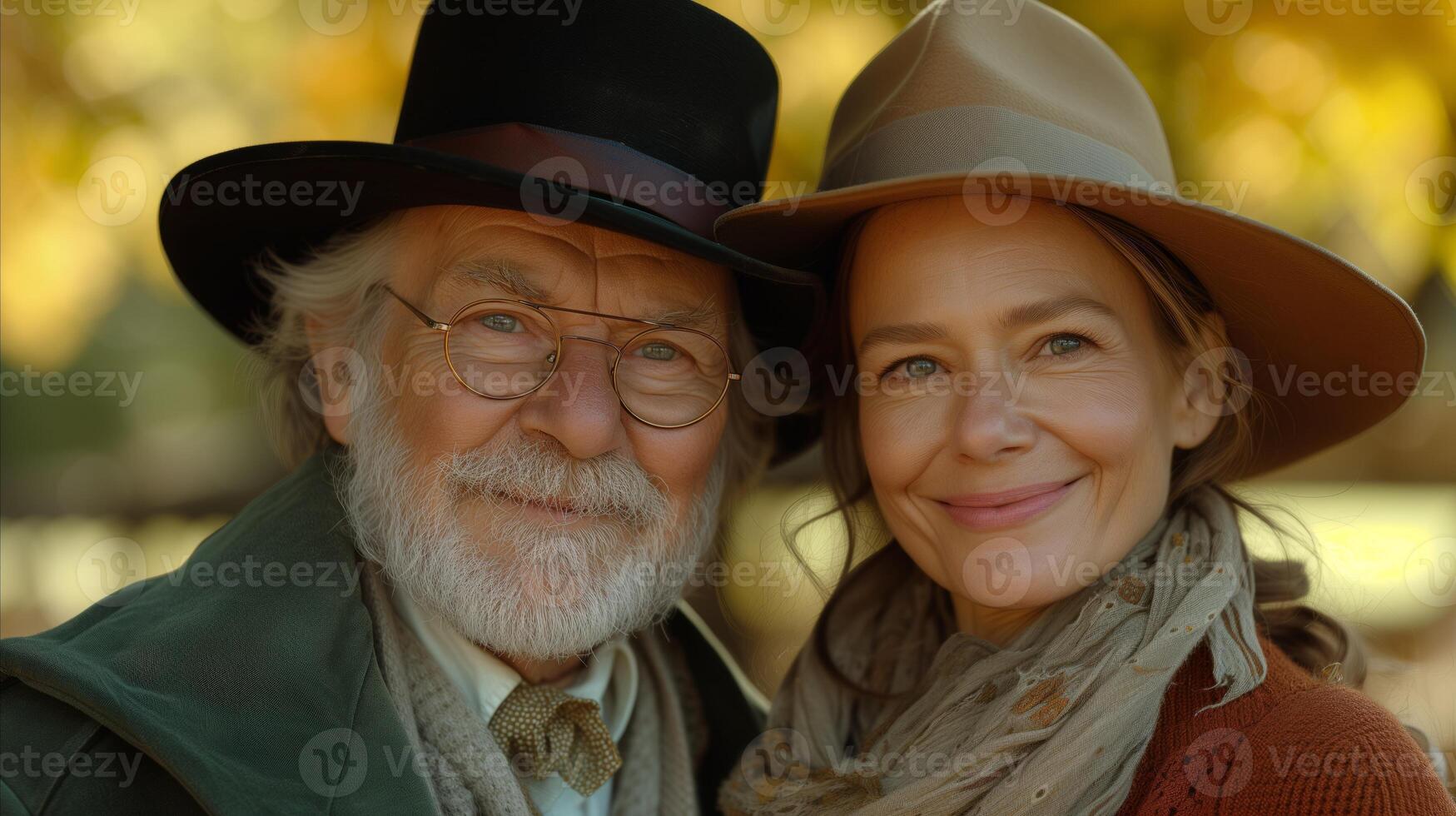 AI generated Elderly Gentleman and Middle-Aged Woman Smiling in Autumn photo