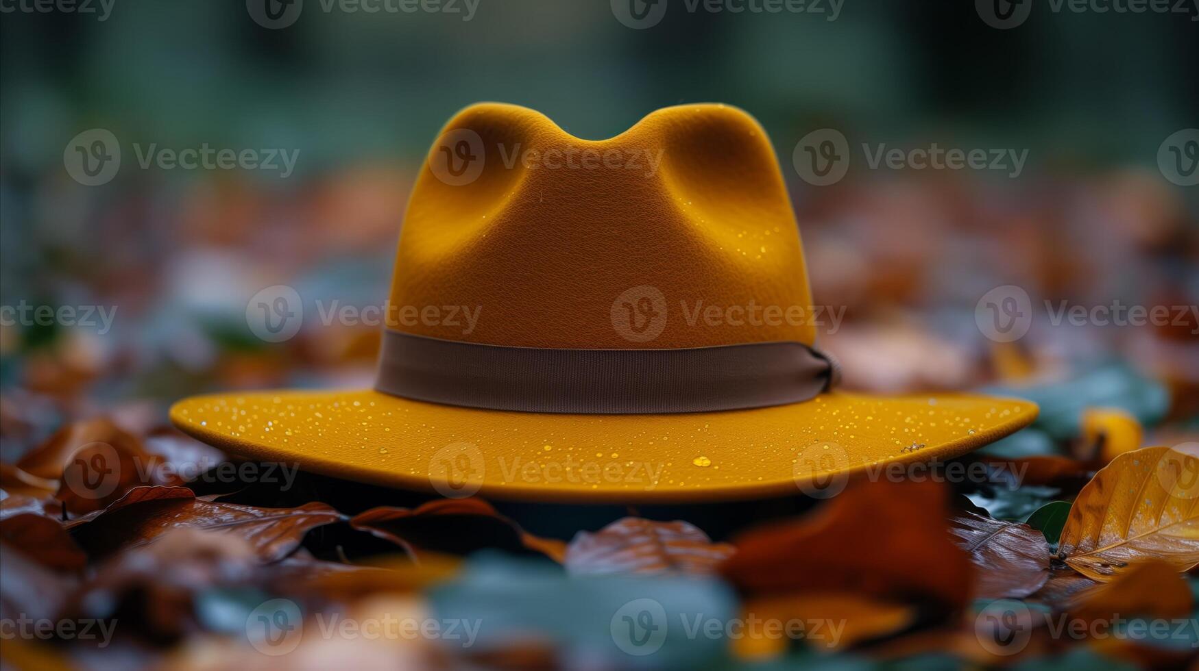 AI generated Yellow Hat on Pile of Leaves photo