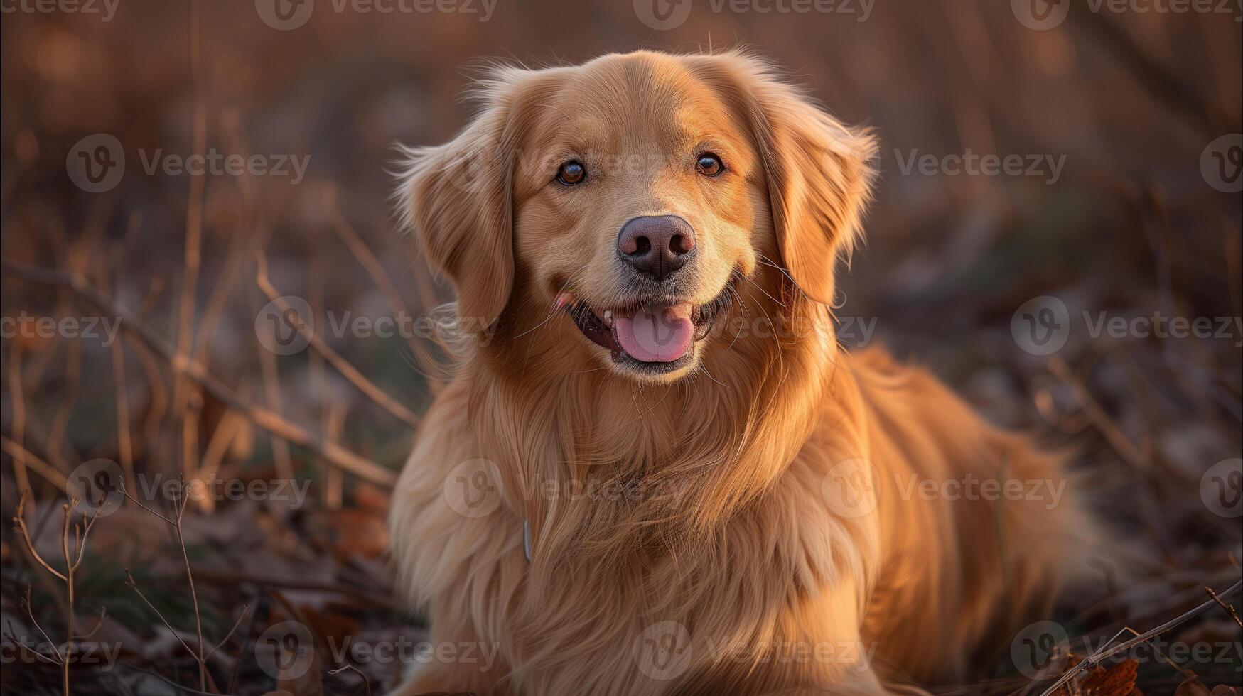 AI generated Golden Retriever Enjoying a Sunset in the Countryside photo
