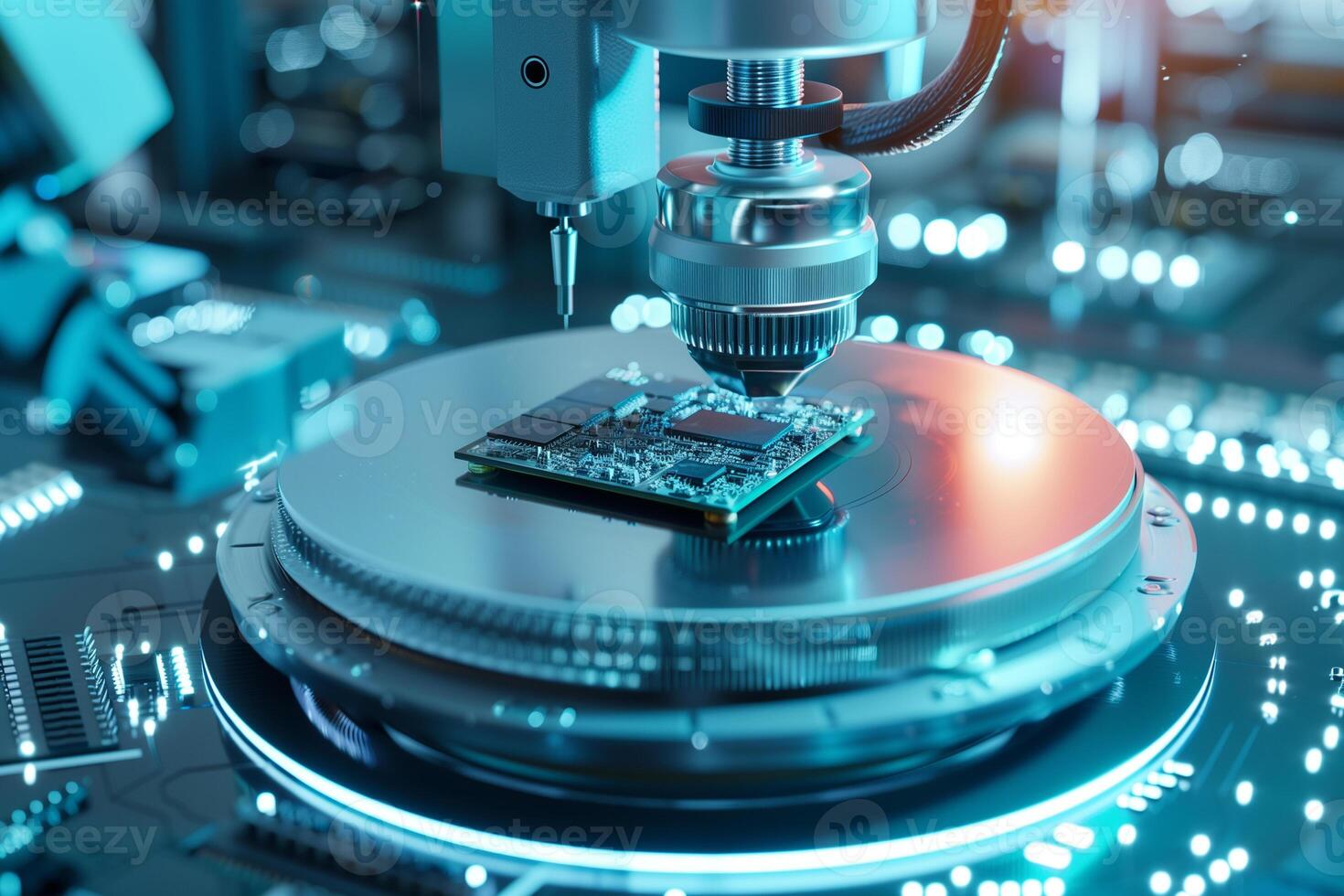 AI generated Microchip on main board, computer chip manufacturing, silicon die, semiconductor wafer. photo