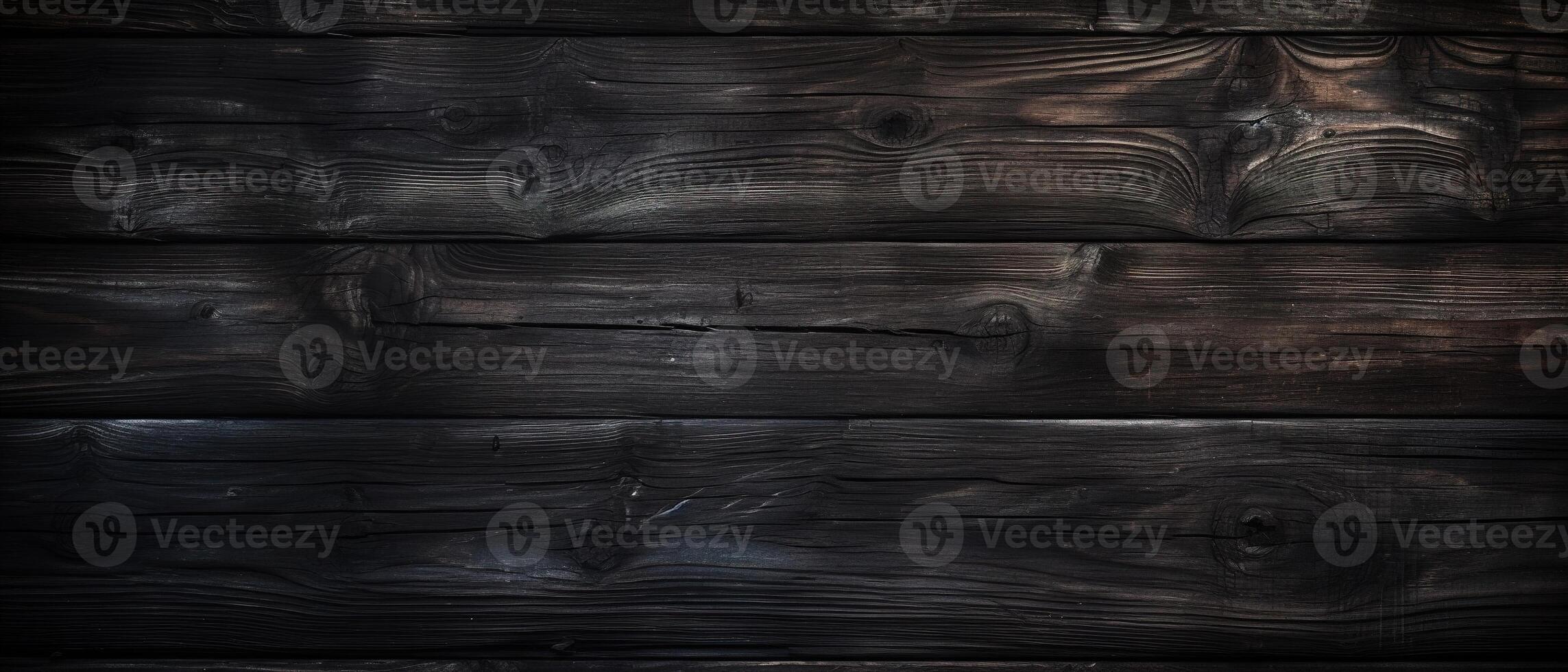 AI generated Wide wooden dark boards fence, rough wood texture background banner. photo