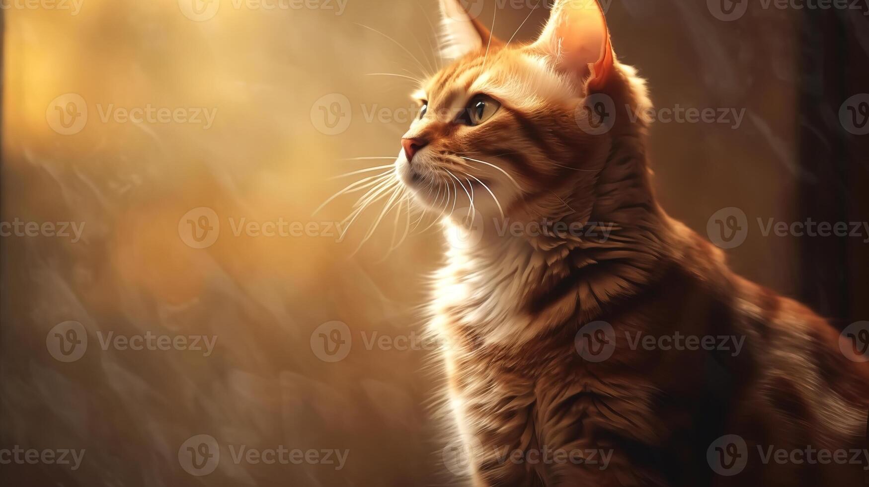 AI generated Side view of red cat looking away, pet on banner background with copy space photo