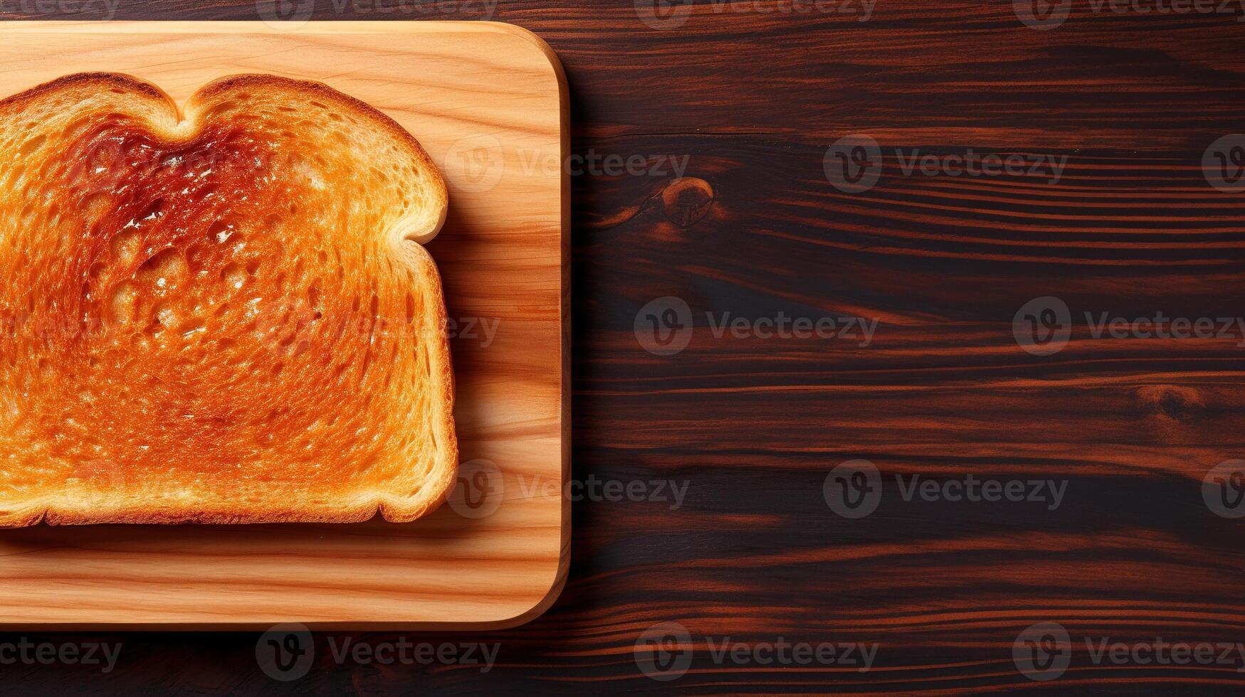 AI generated Fried bread, toast on a wooden board. Top view, banner with copy space photo