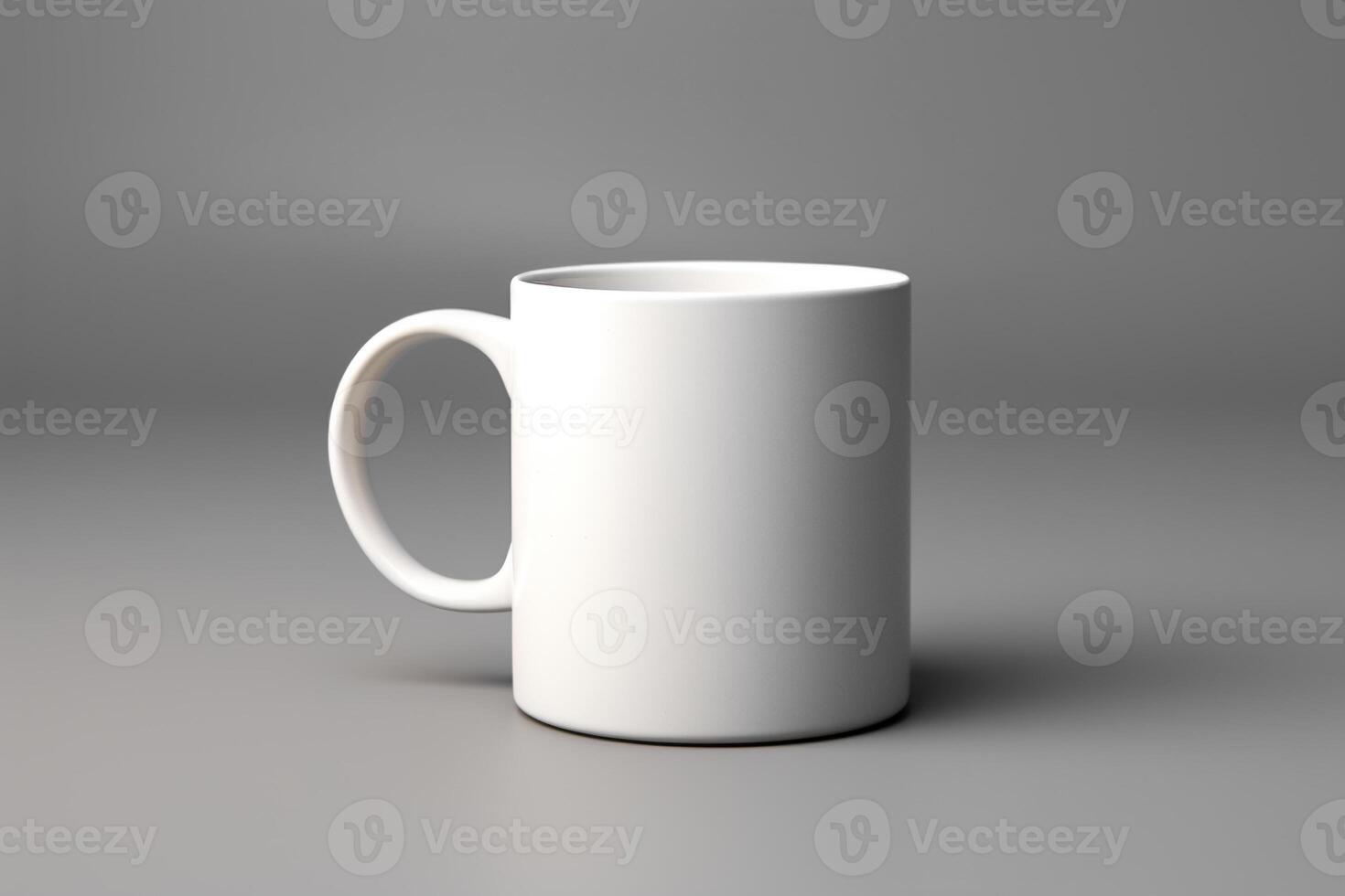 AI generated Close-up of a white mug with a handle on a gray background, mockup photo