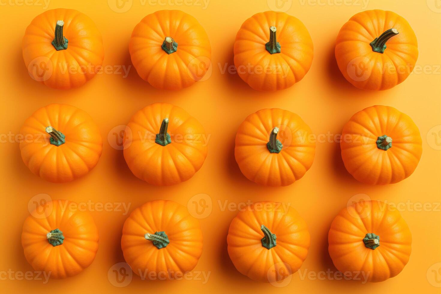 AI generated Top view pumpkin pattern on yellow background photo