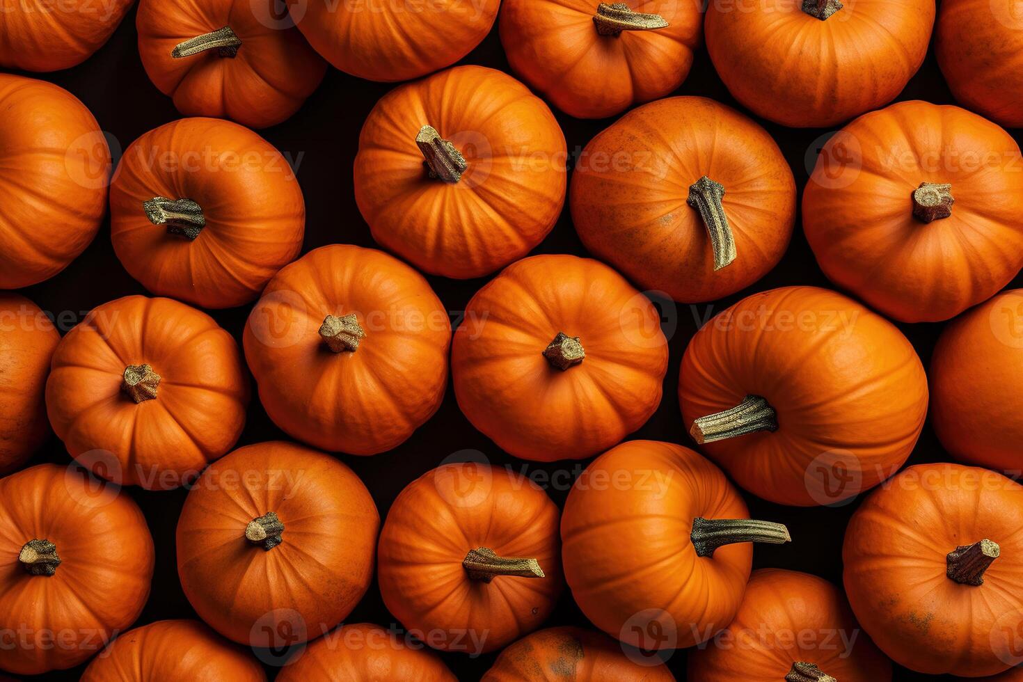 AI generated Bunch of orange pumpkins, top view. Harvest, autumn holiday concept photo
