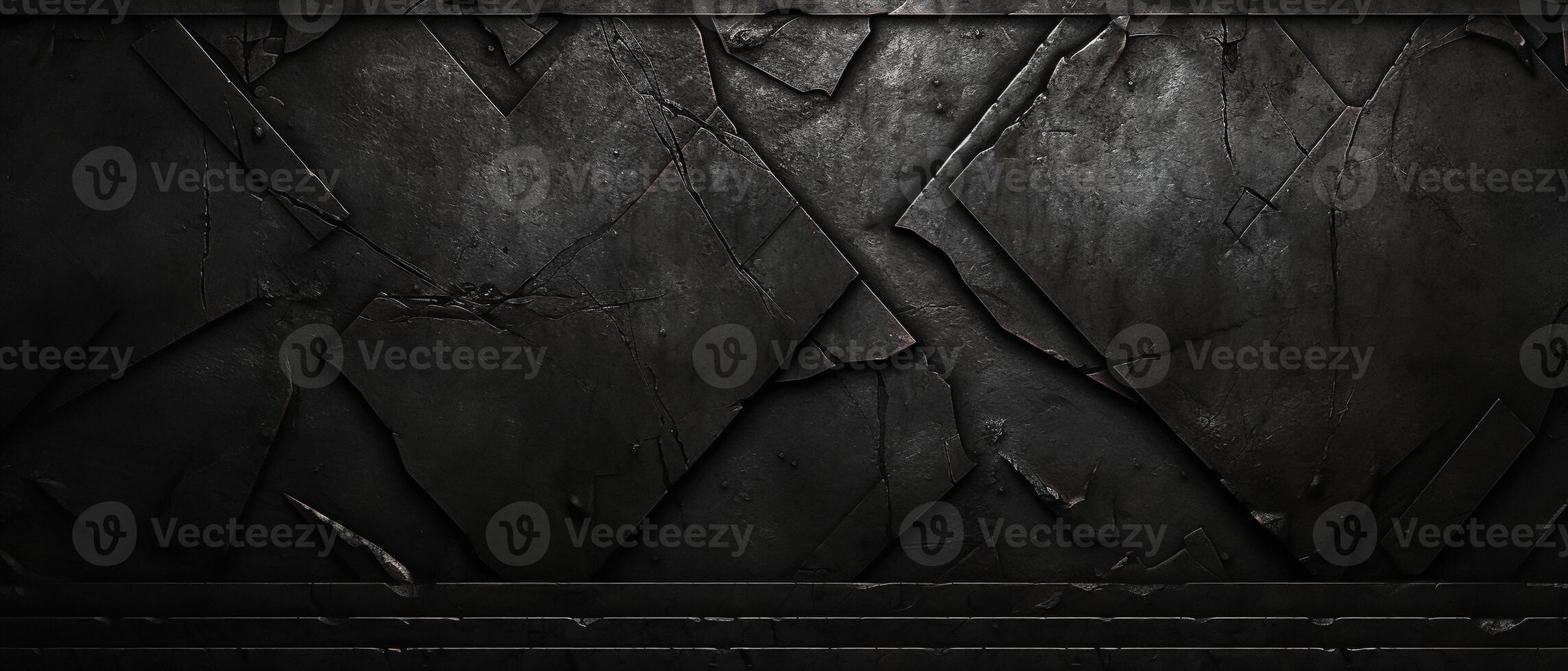 AI generated Grunge rough black metal background banner. Dark iron texture photo