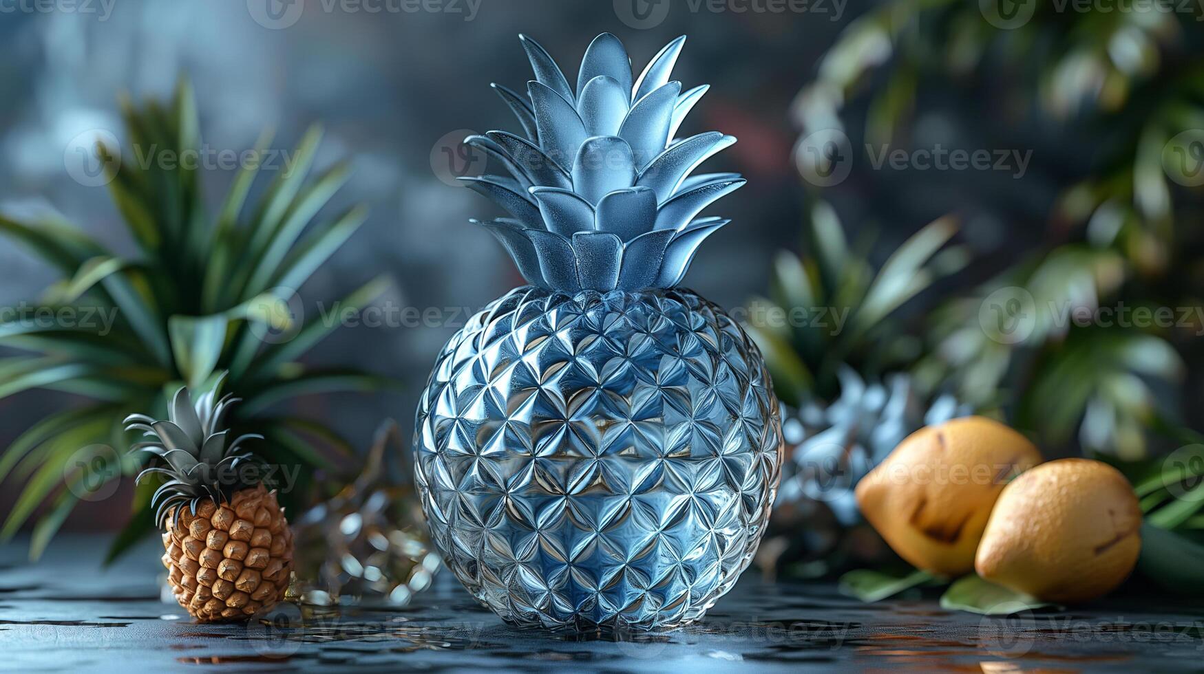 AI generated An artistic interpretation of a pineapple made entirely from diamonds photo
