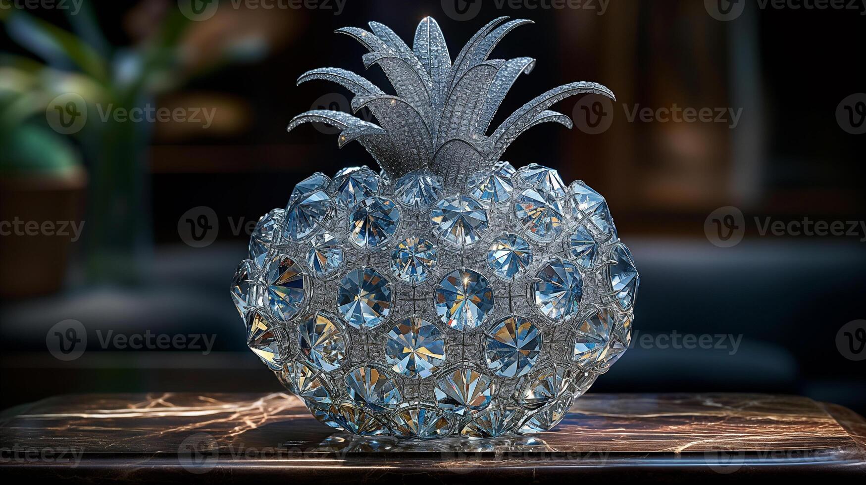 AI generated An artistic interpretation of a pineapple made entirely from diamonds photo