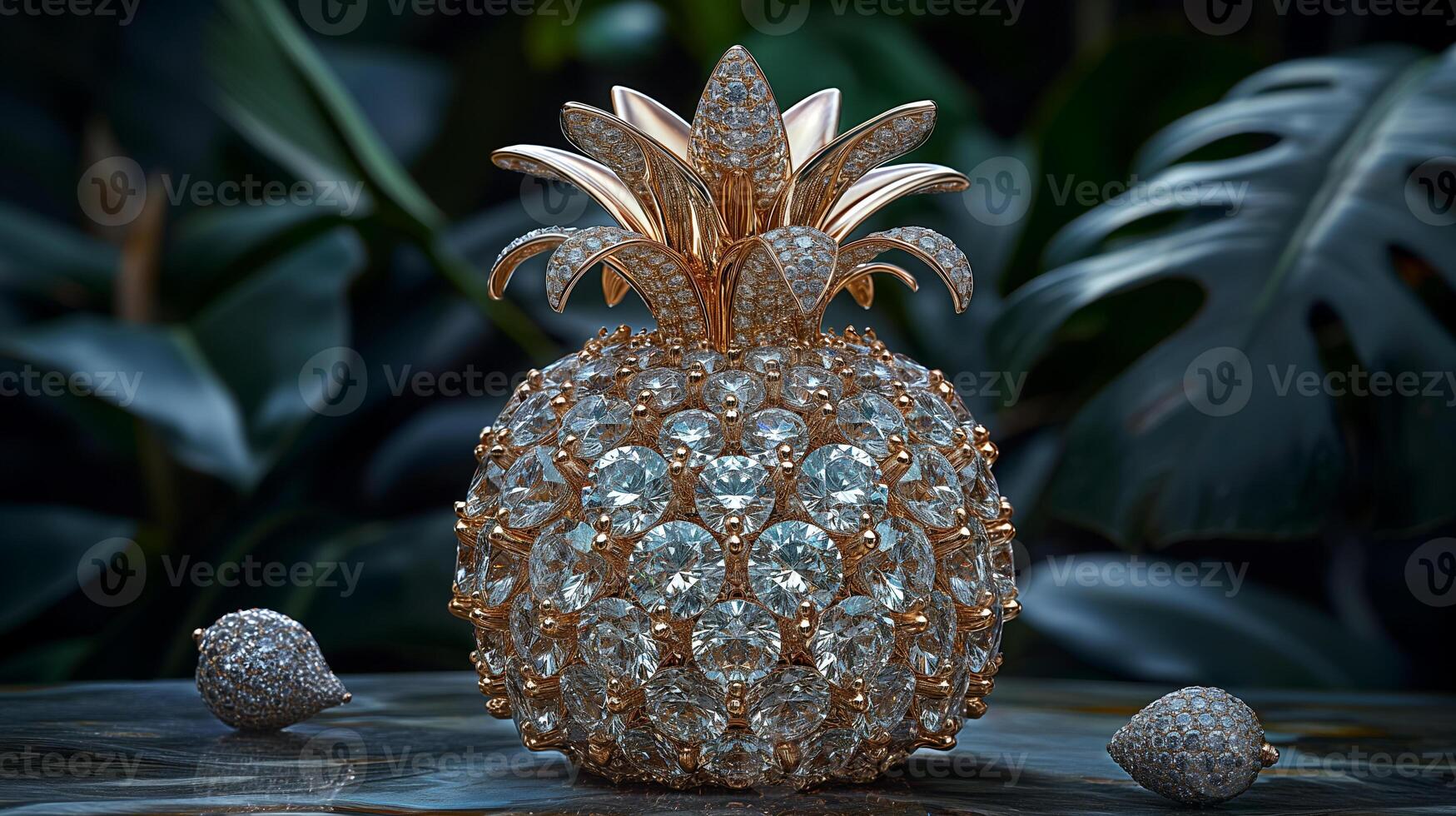 AI generated An artistic interpretation of a pineapple made entirely from diamonds photo