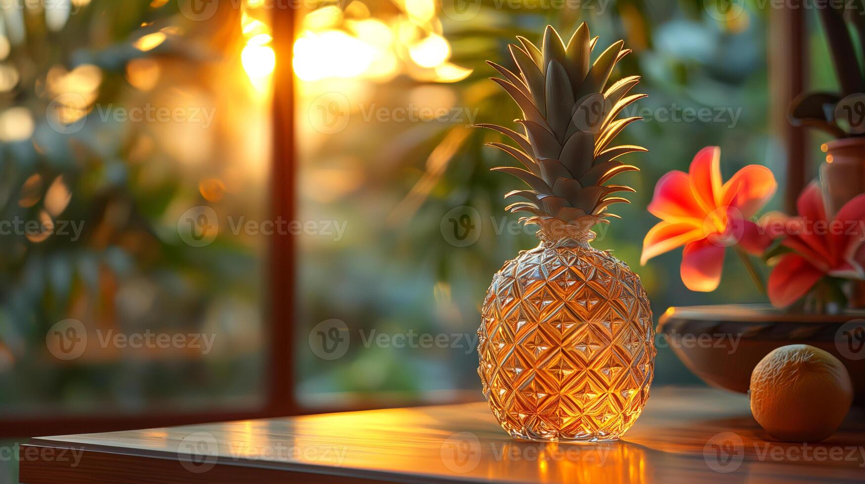 AI generated An artistic interpretation of a pineapple made entirely from diamonds photo