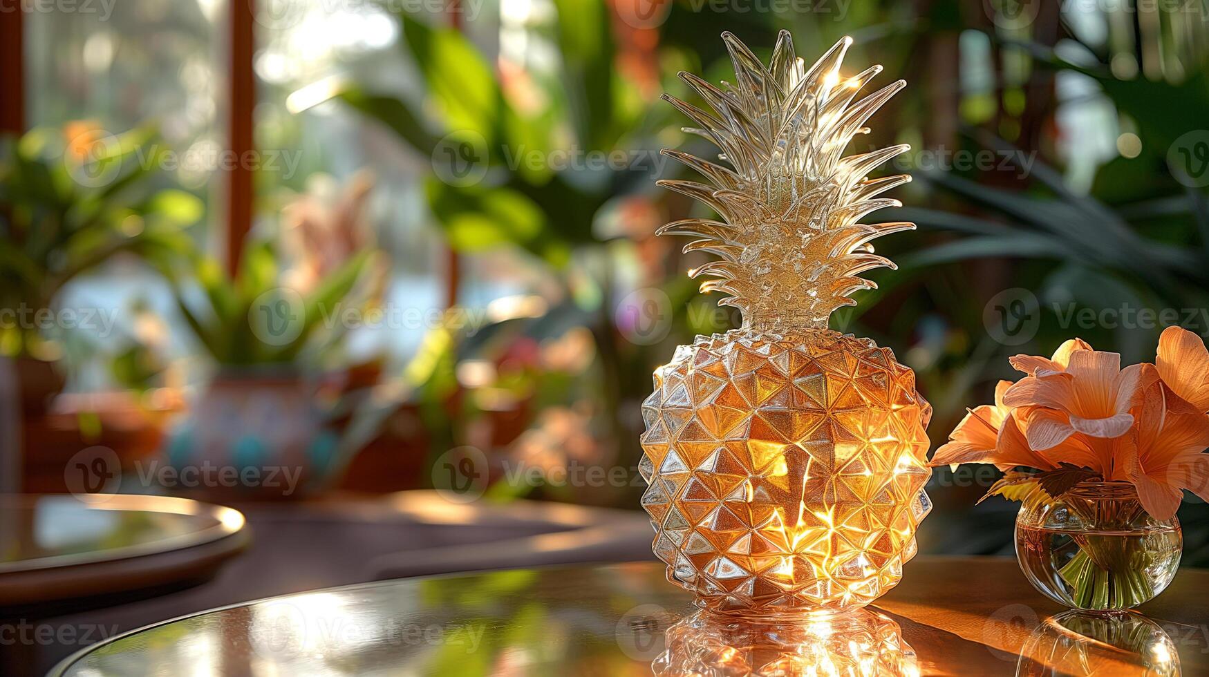 AI generated An artistic interpretation of a pineapple made entirely from diamonds photo