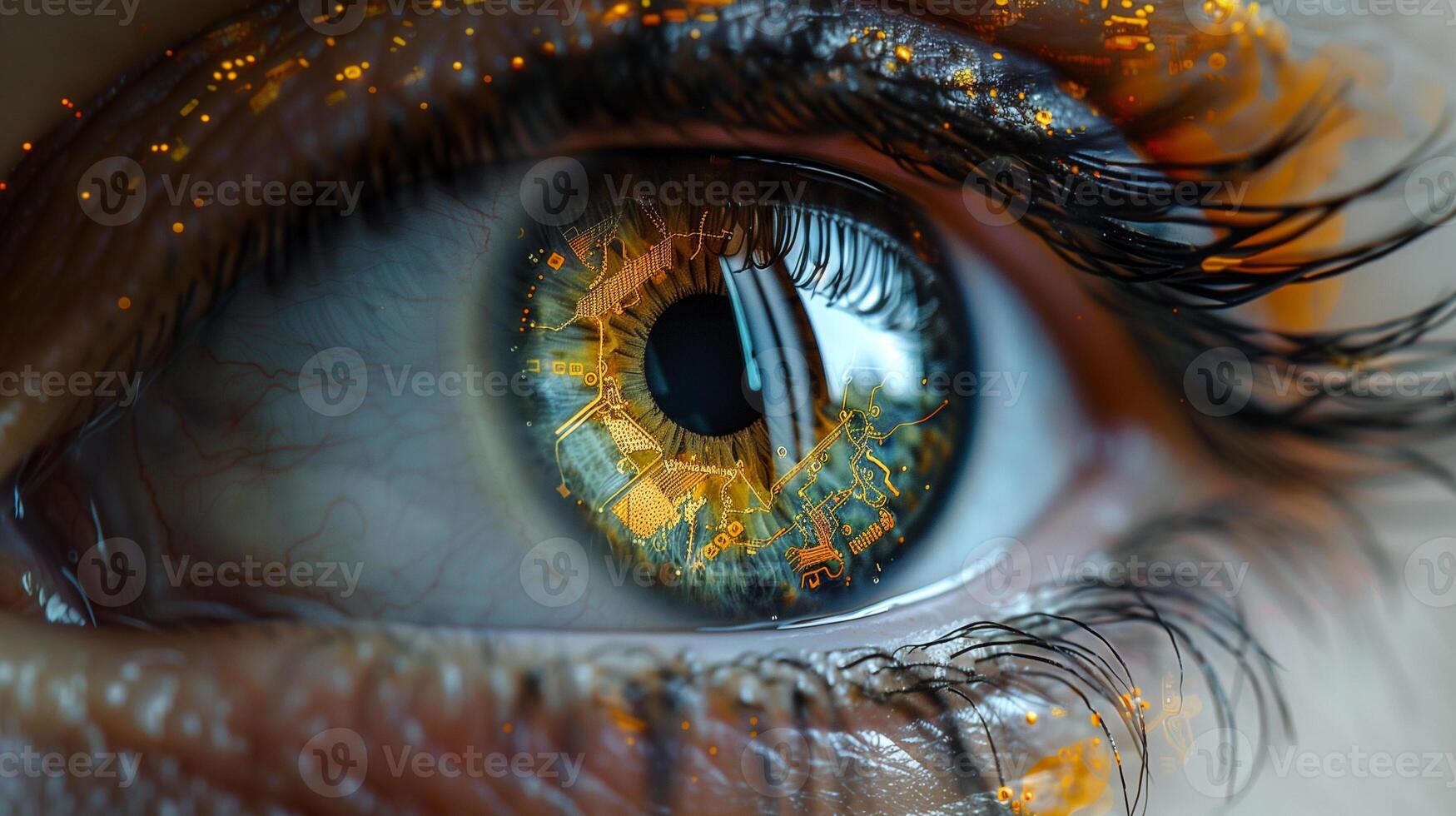 AI generated A human eye with a microchip inside. photo