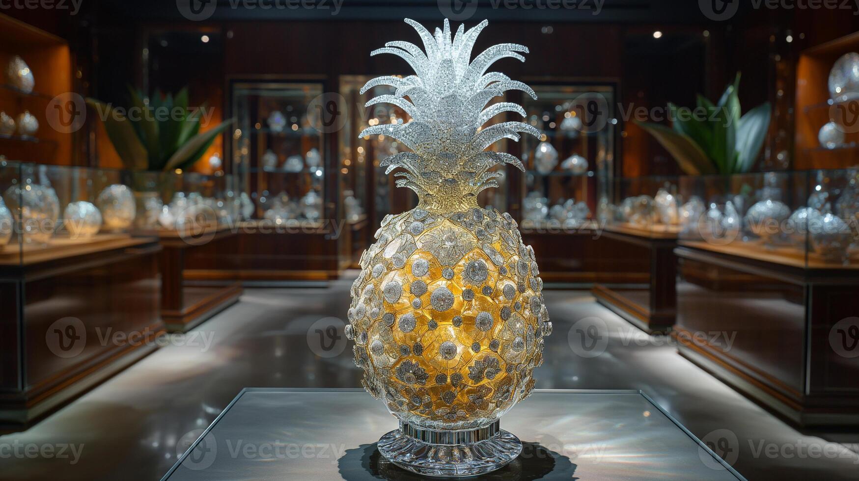AI generated An artistic interpretation of a pineapple made entirely from diamonds photo