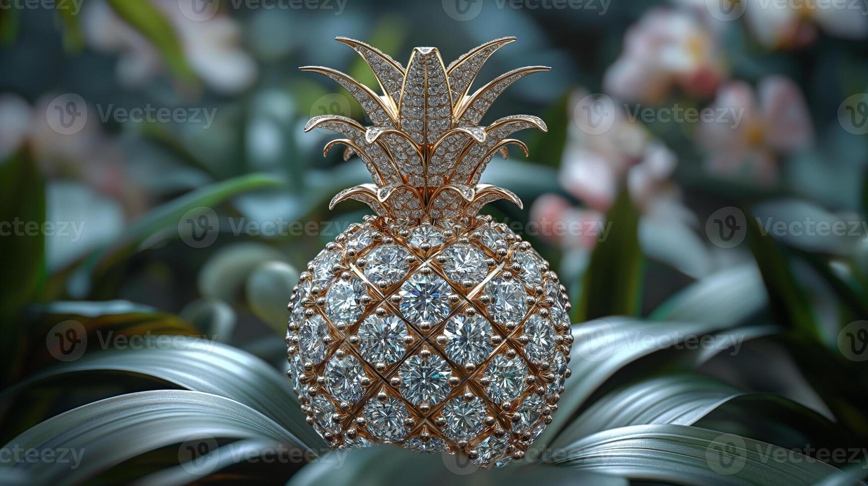 AI generated An artistic interpretation of a pineapple made entirely from diamonds photo