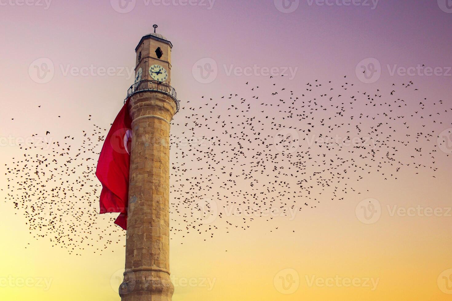 Corum Clock Tower is a clock tower with birds in the Central district of Corum province, Turkey. photo